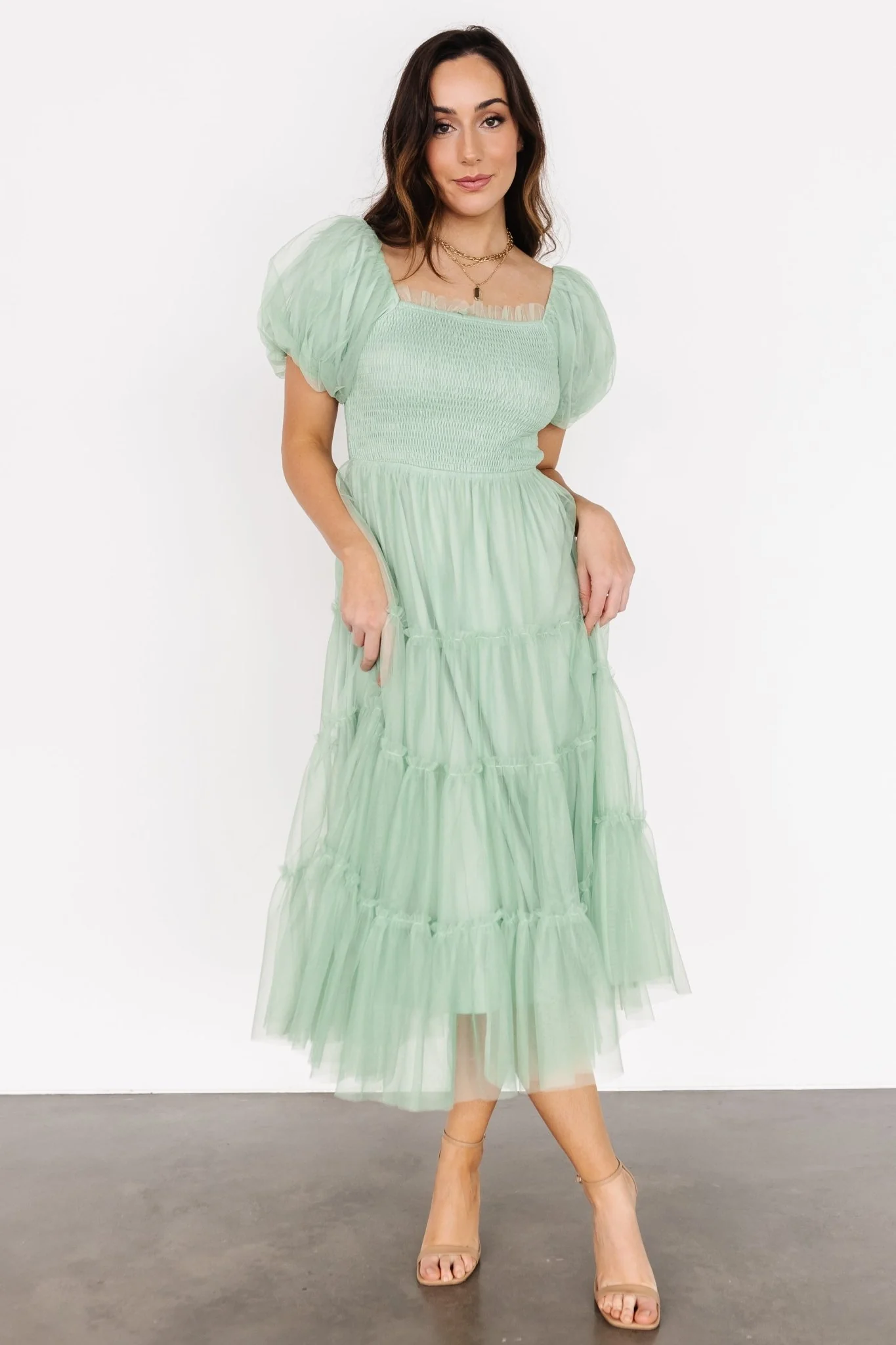 Liv Tulle Midi Dress | Light Green