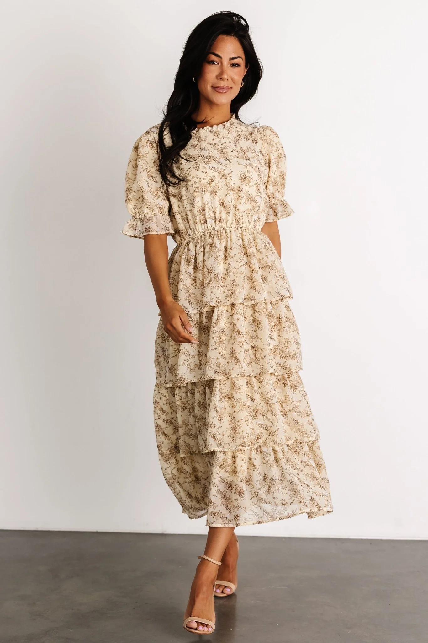 Pia Tiered Midi Dress | Pale Yellow Floral