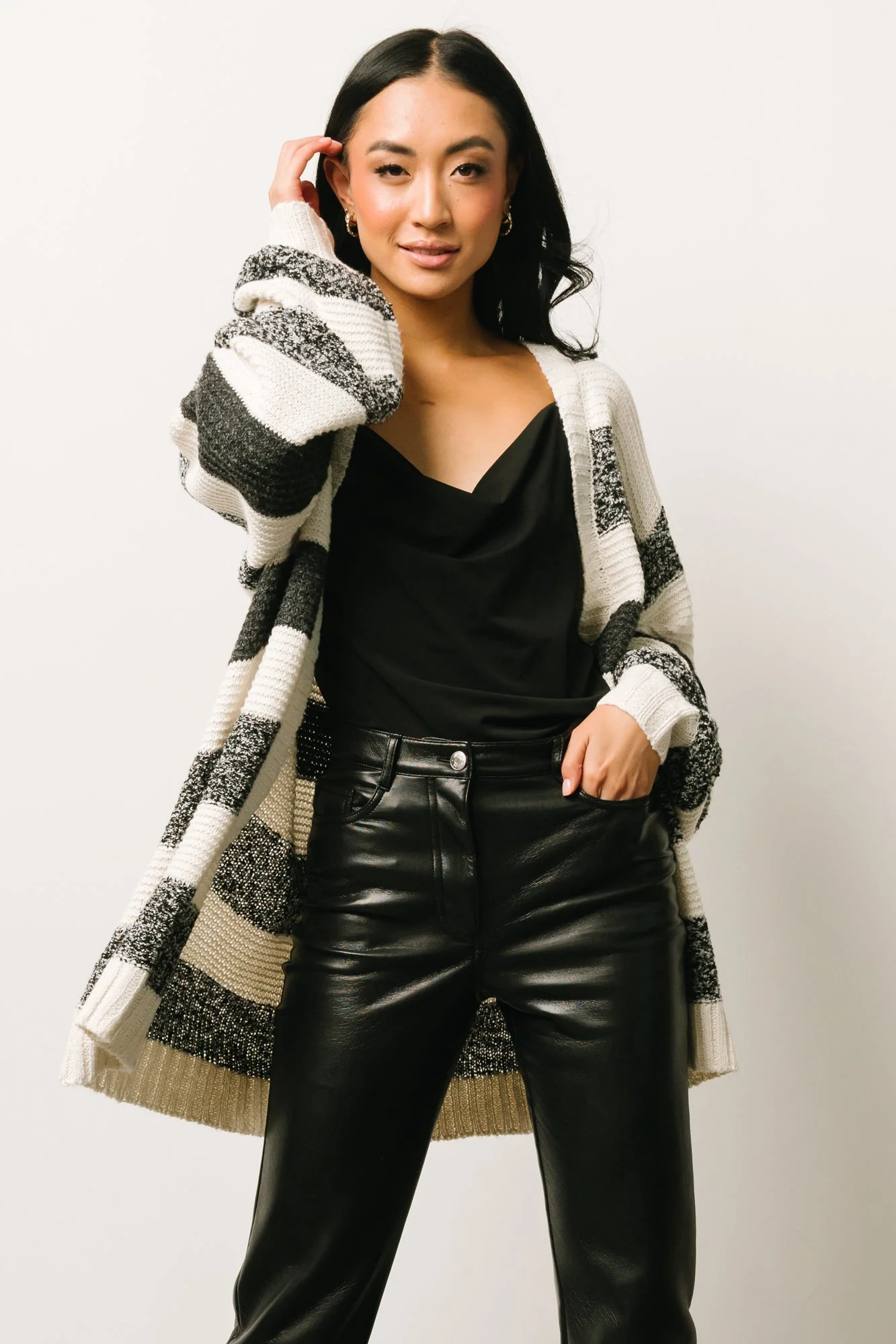 Banff Stripe Cardigan | Black + Ivory