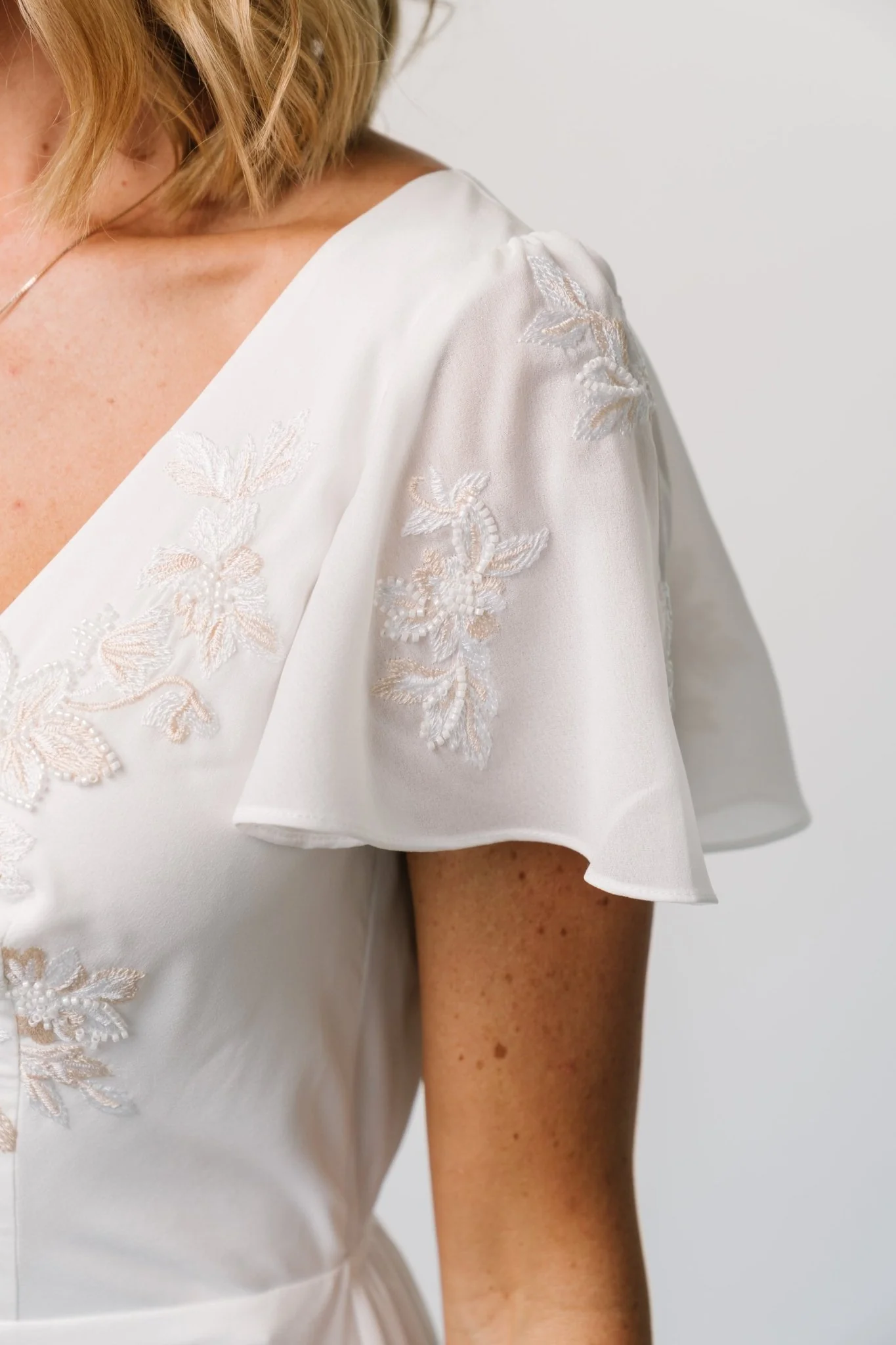 Swan Bead Embroidered Midi Dress | Off White