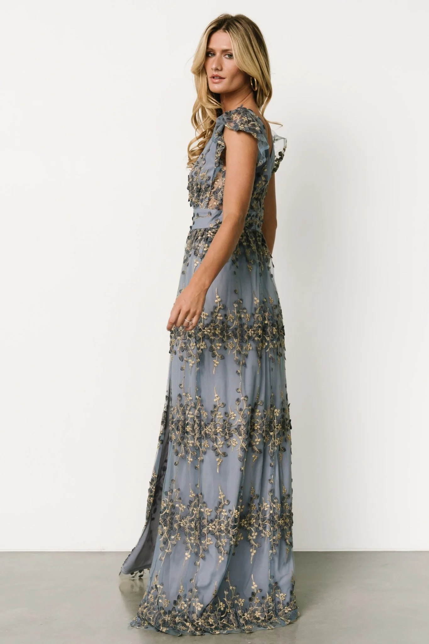 Eva Embroidered Maxi Dress | Slate + Gold