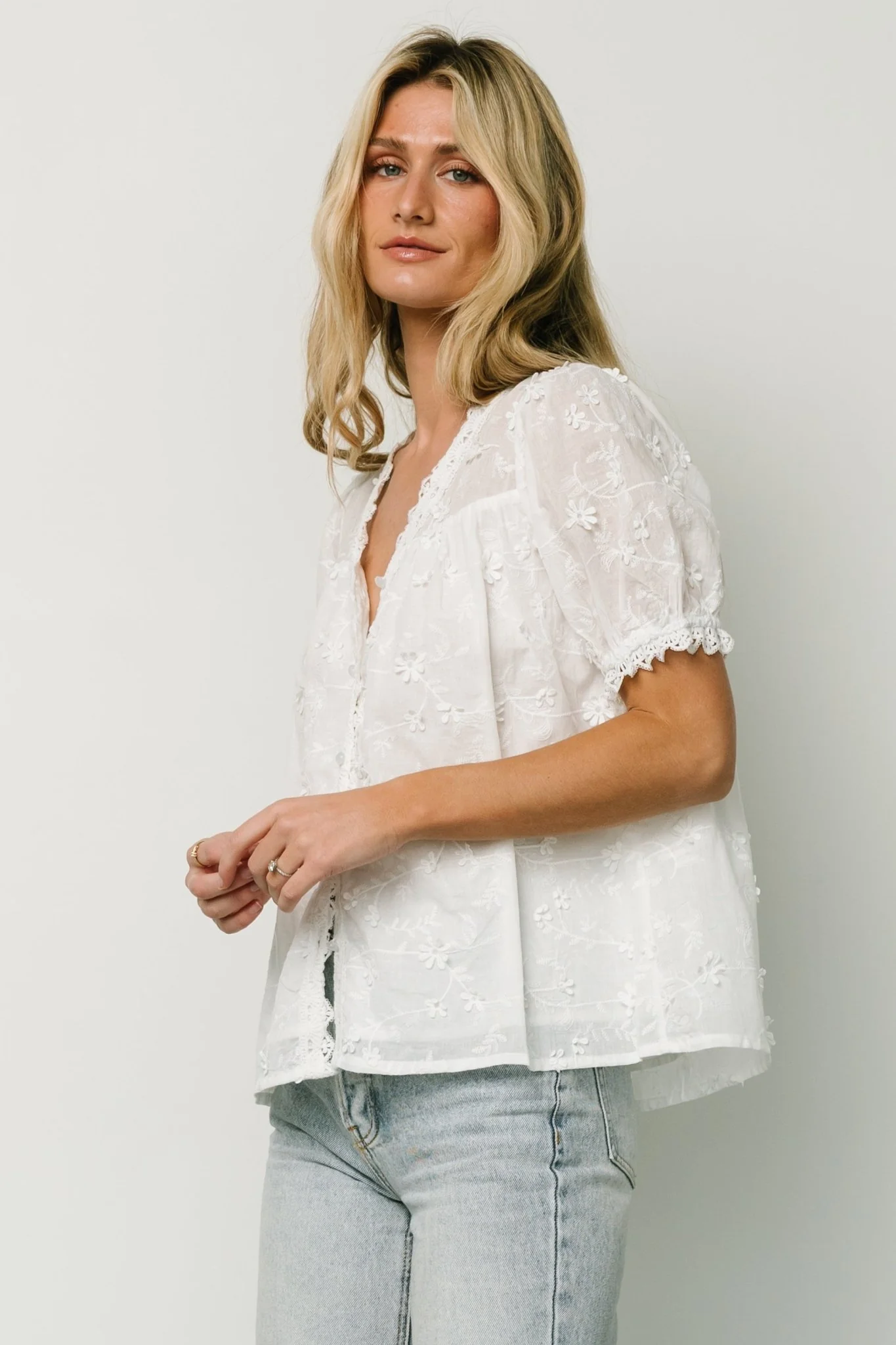 Pauline Embossed Top | Off White