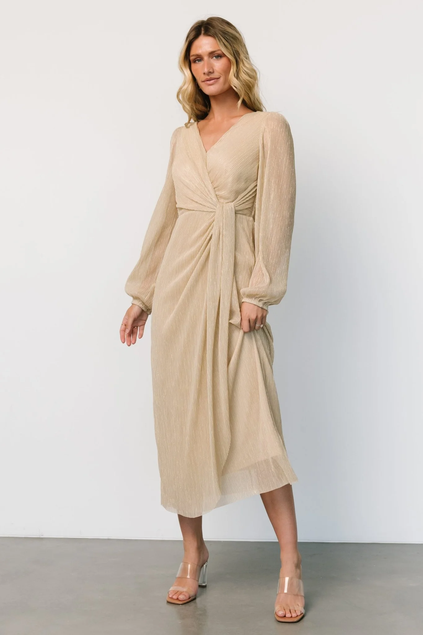 Devlyn Pleated Dress | Golden Shimmer