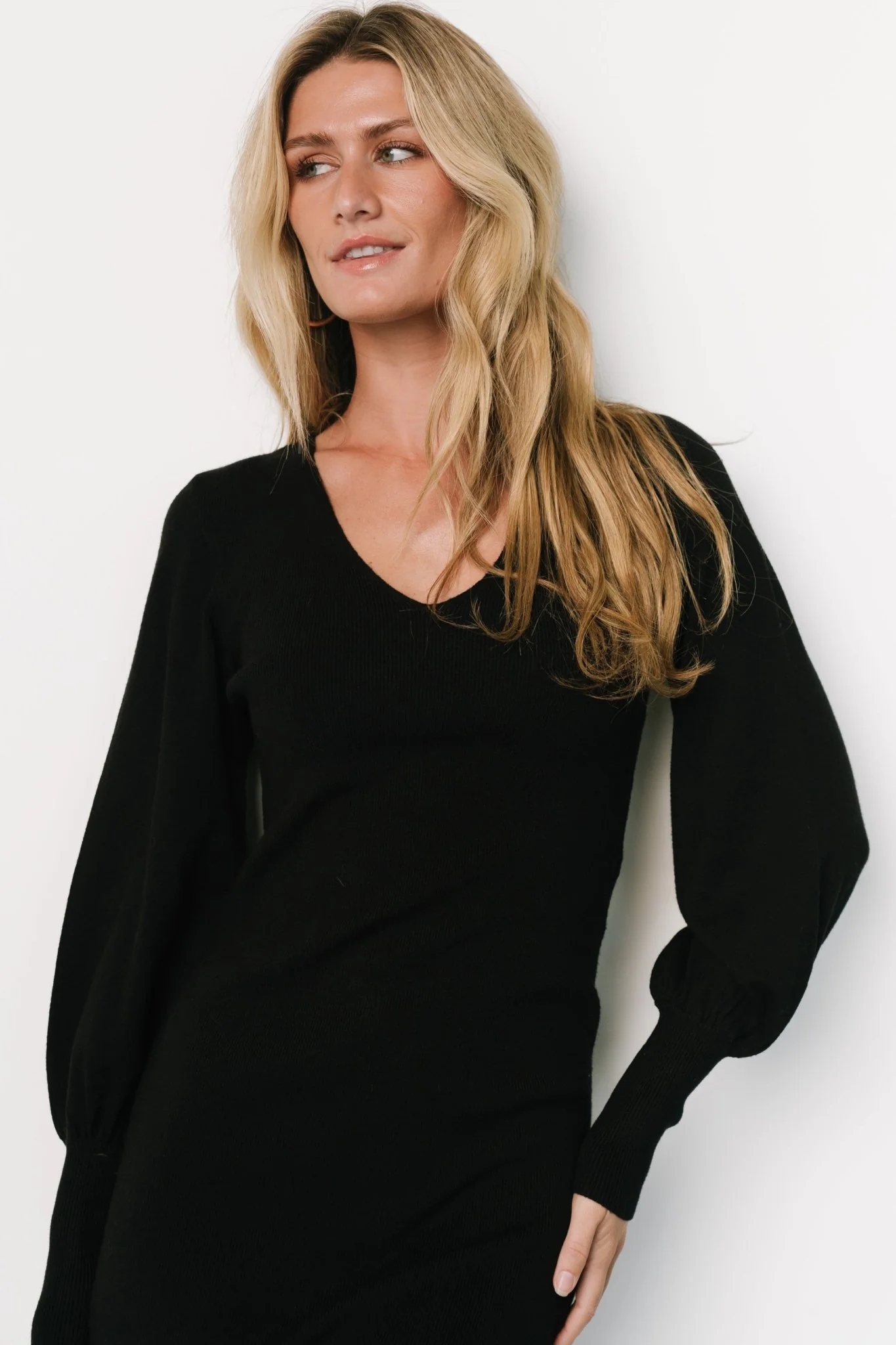 Suki V Neck Sweater Dress | Black