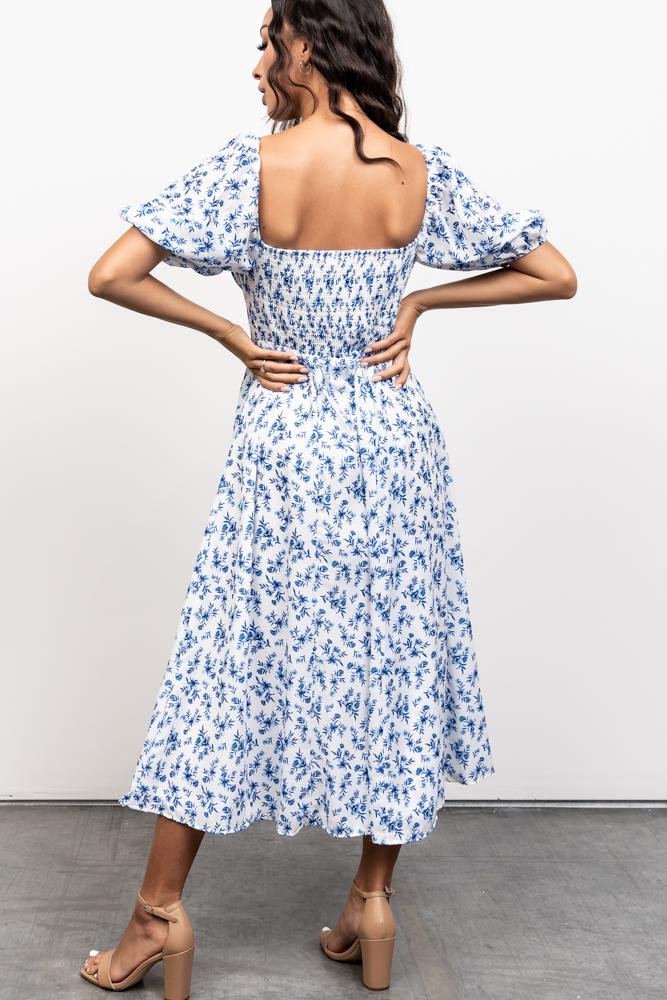 Gwen Smocked Midi Dress | Blue Floral