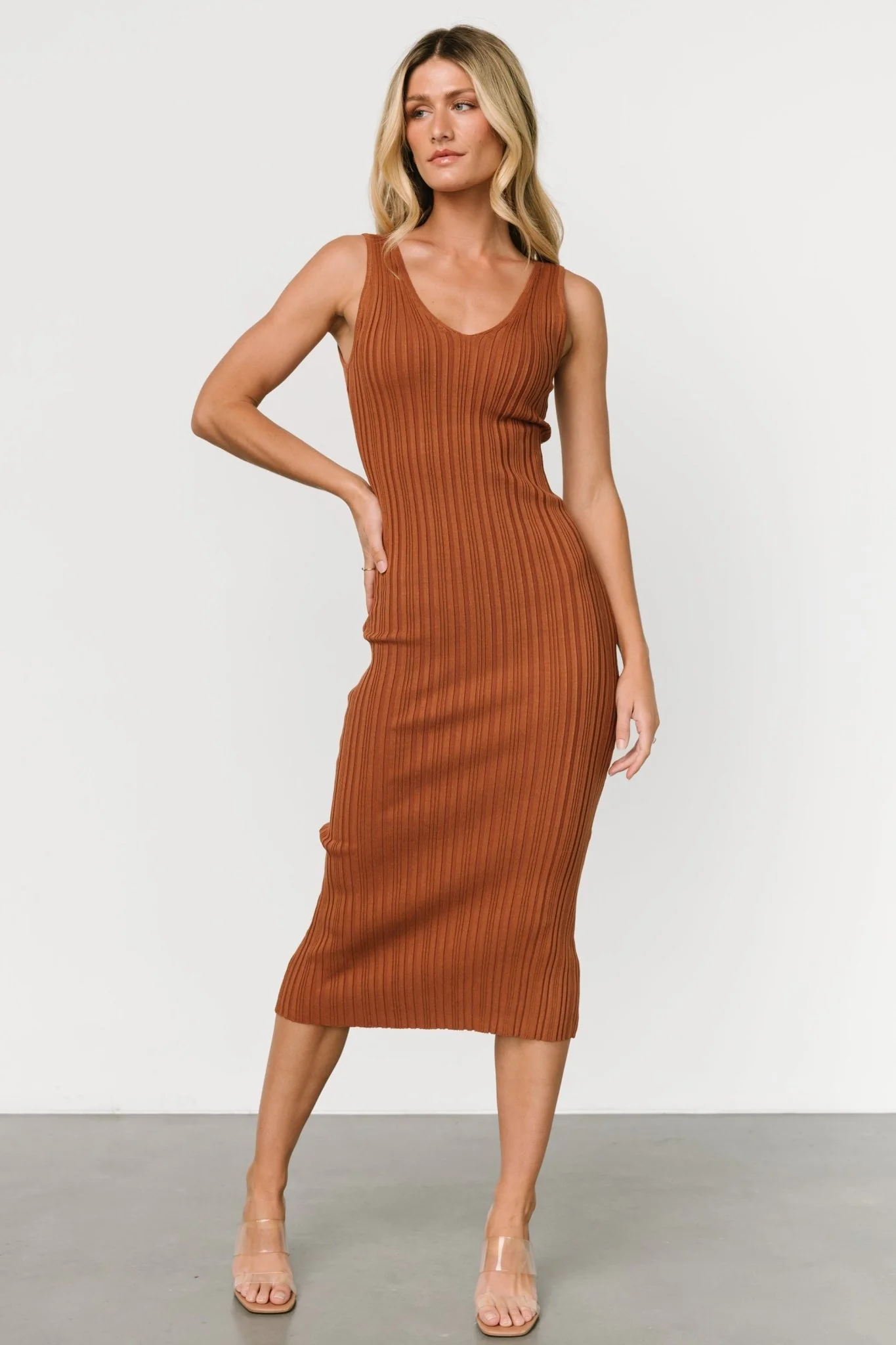 Napa V Neck Tank Dress | Copper