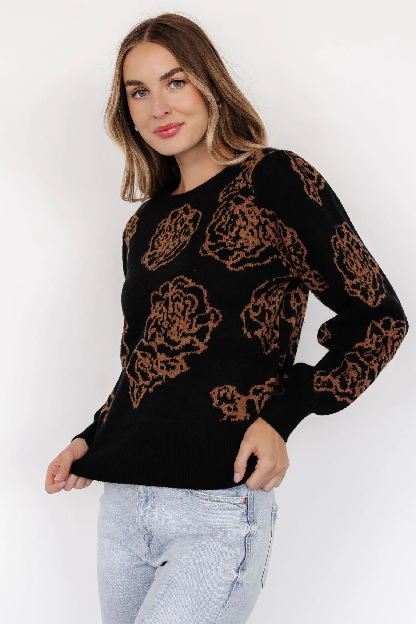 Blake Floral Sweater | Black + Camel