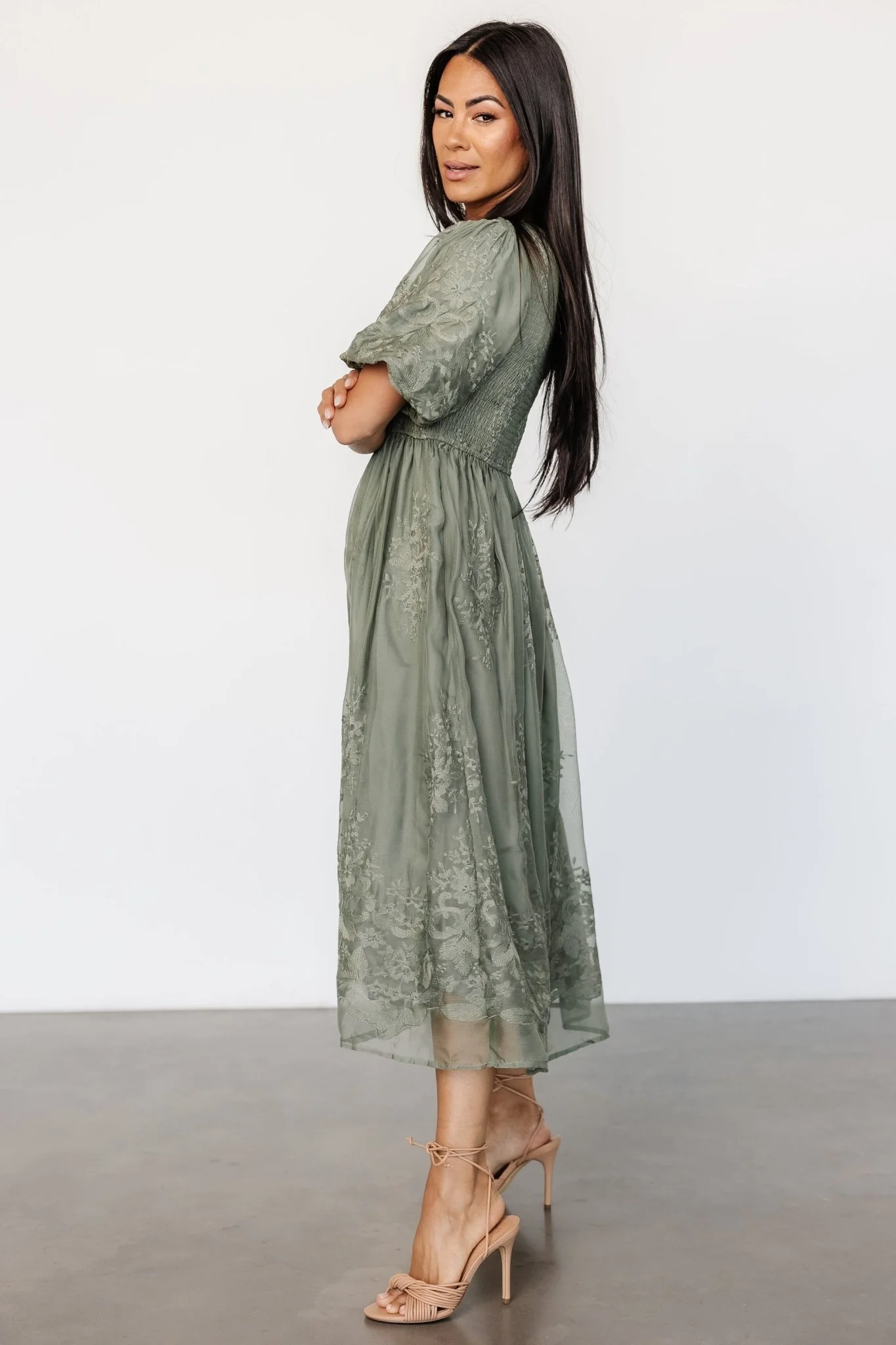 Corrine Embroidered Midi Dress | Deep Sage