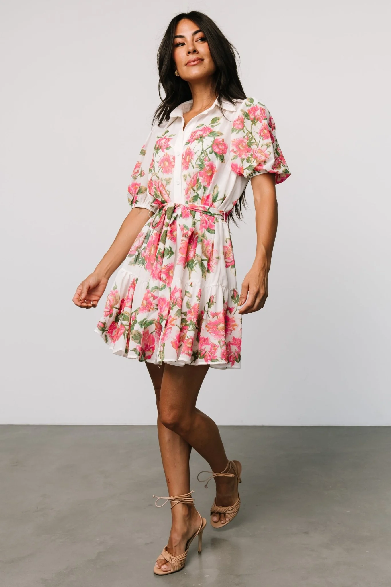 Antonella Short Dress | Off White + Pink Floral