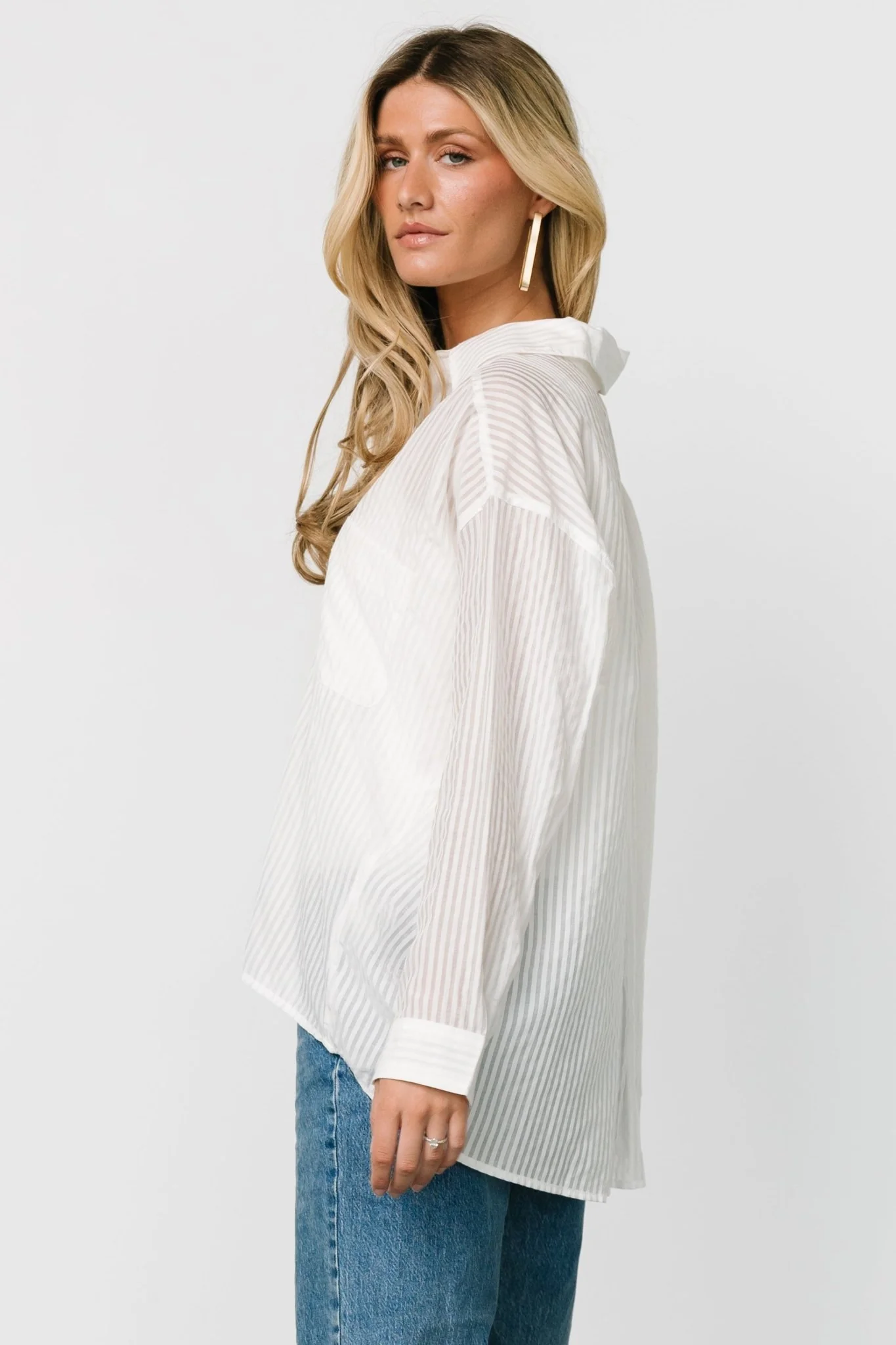 Sheldon Striped Oversized Top | White