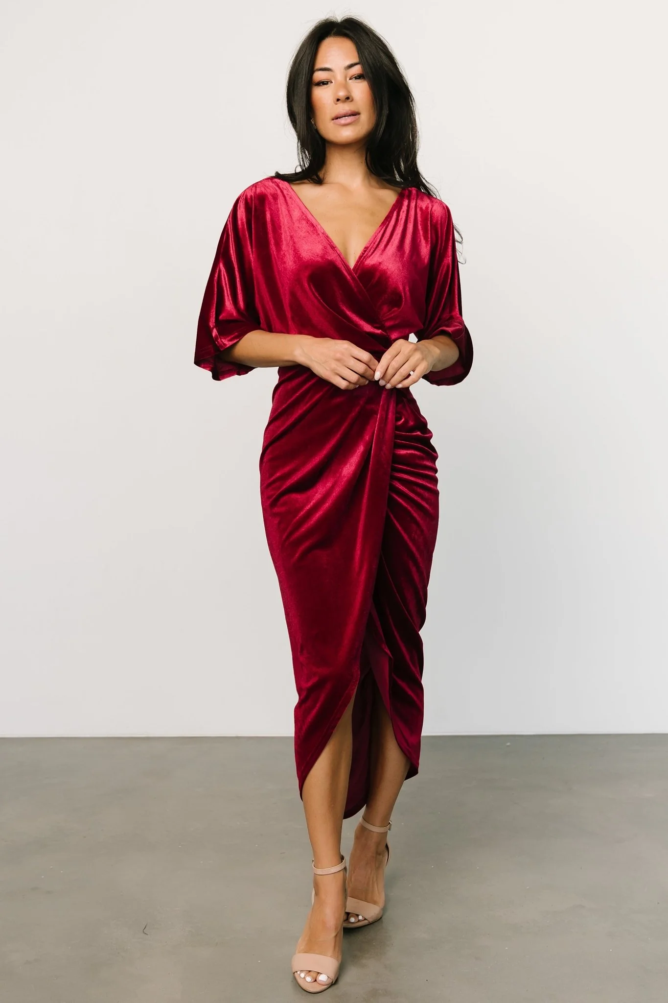 Brendyn Ruched Velvet Dress | Wine