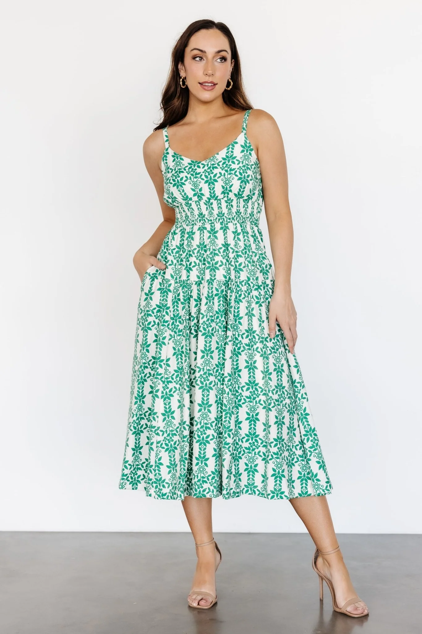 Thebes Tank Midi Dress | Green Print