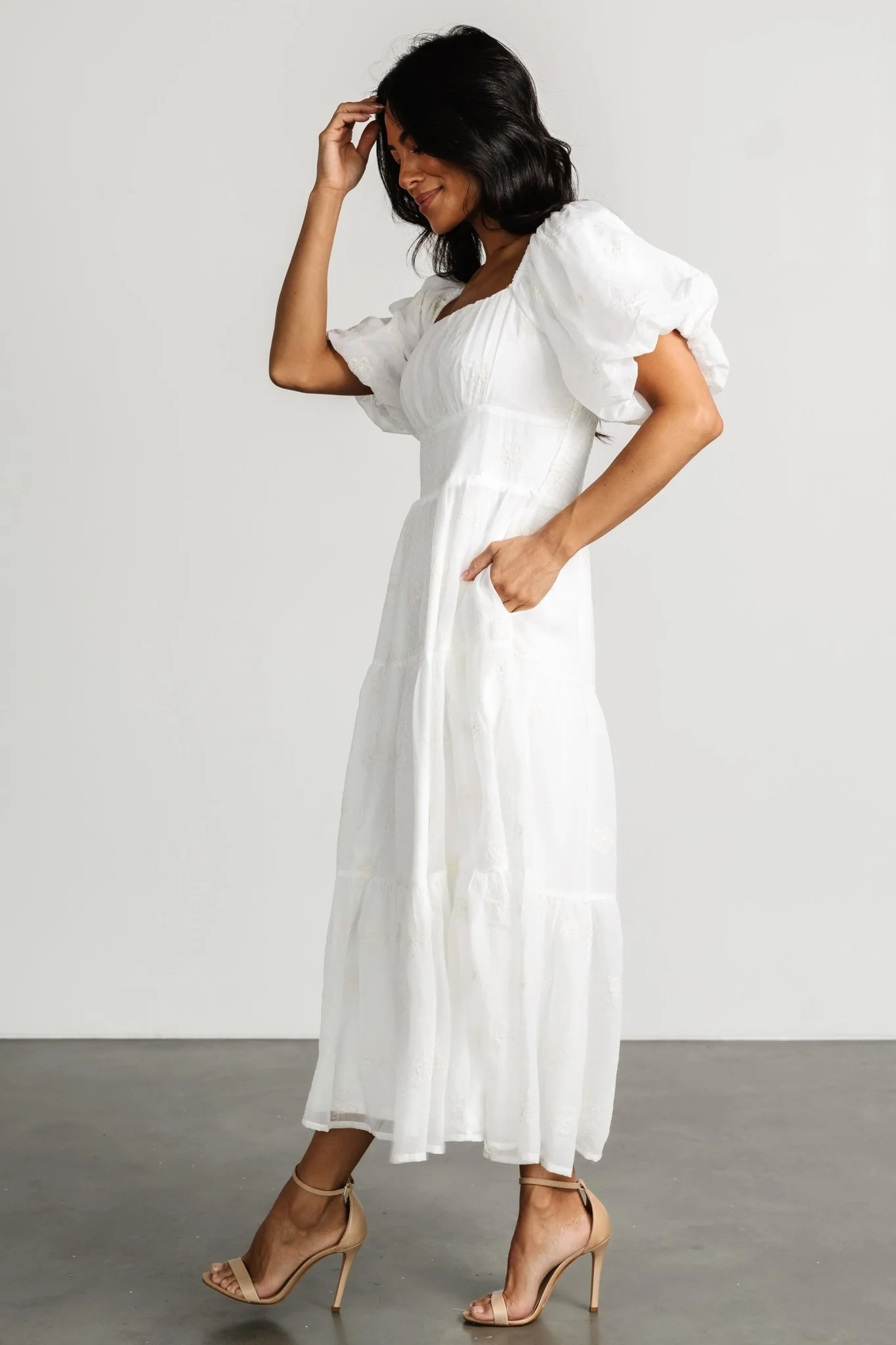 Rina Embroidered Shimmer Dress | Off White