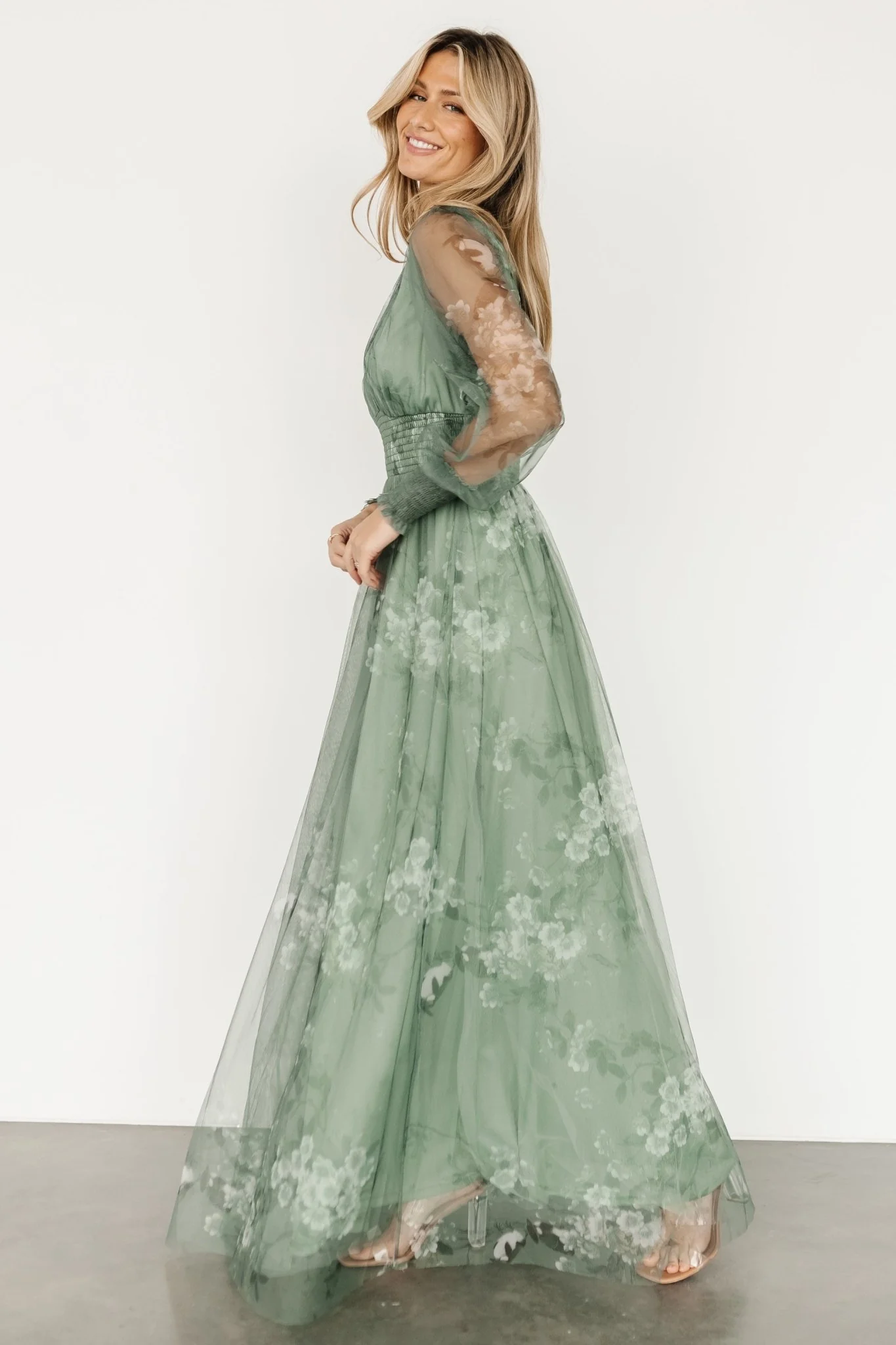 Layla Tulle Maxi Dress | Dusty Green Floral