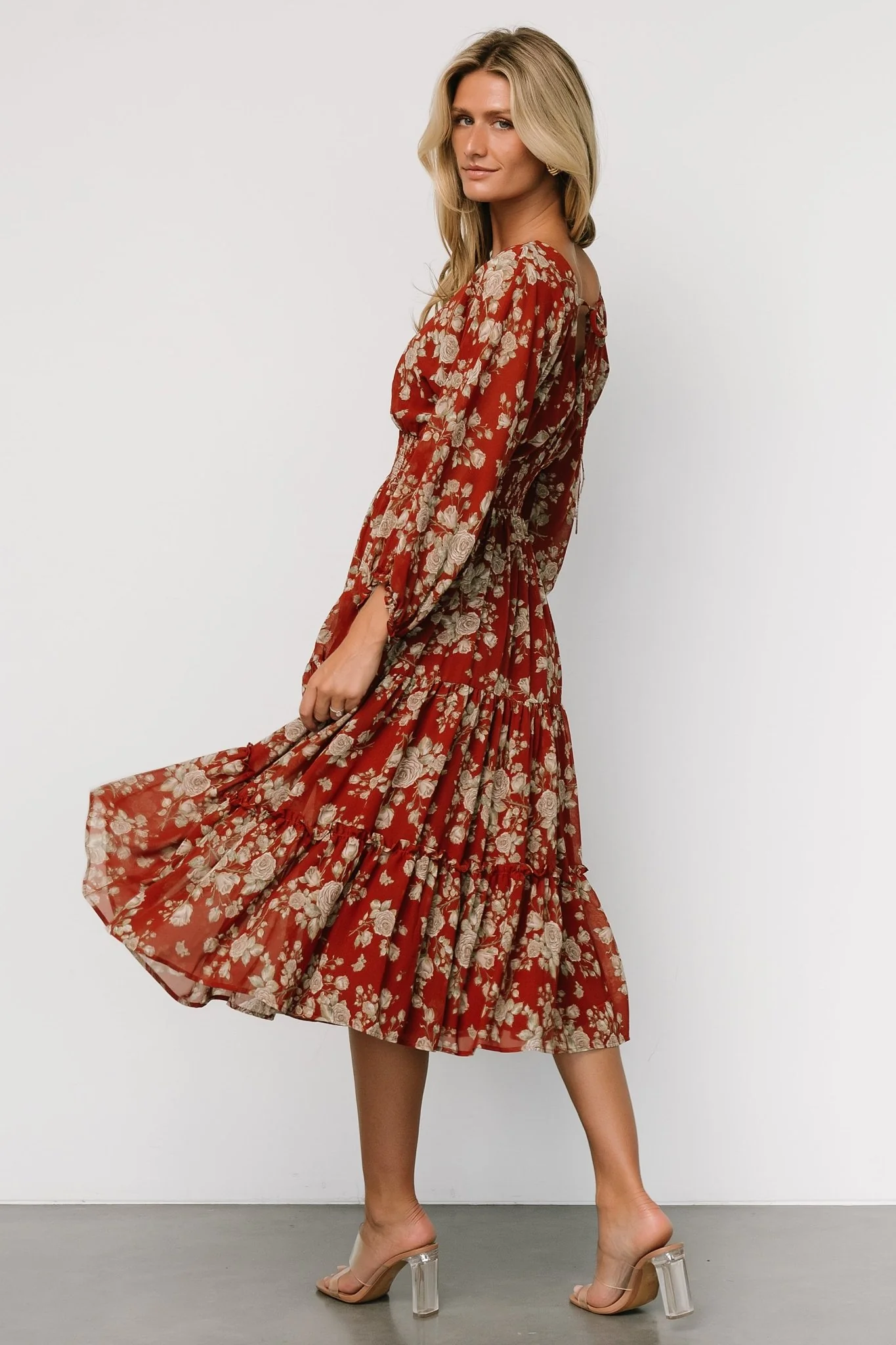 Coventry Tiered Midi Dress | Rust Floral