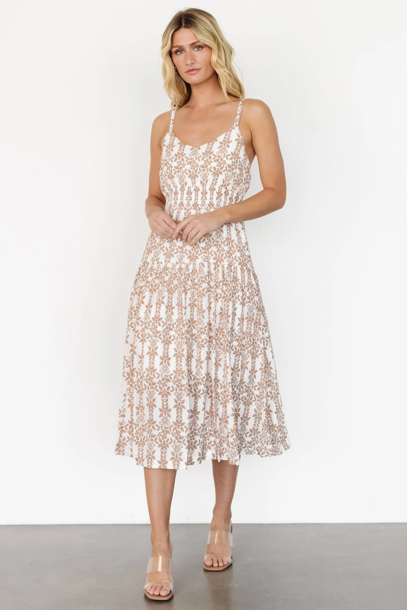 Thebes Tank Midi Dress | Taupe Print