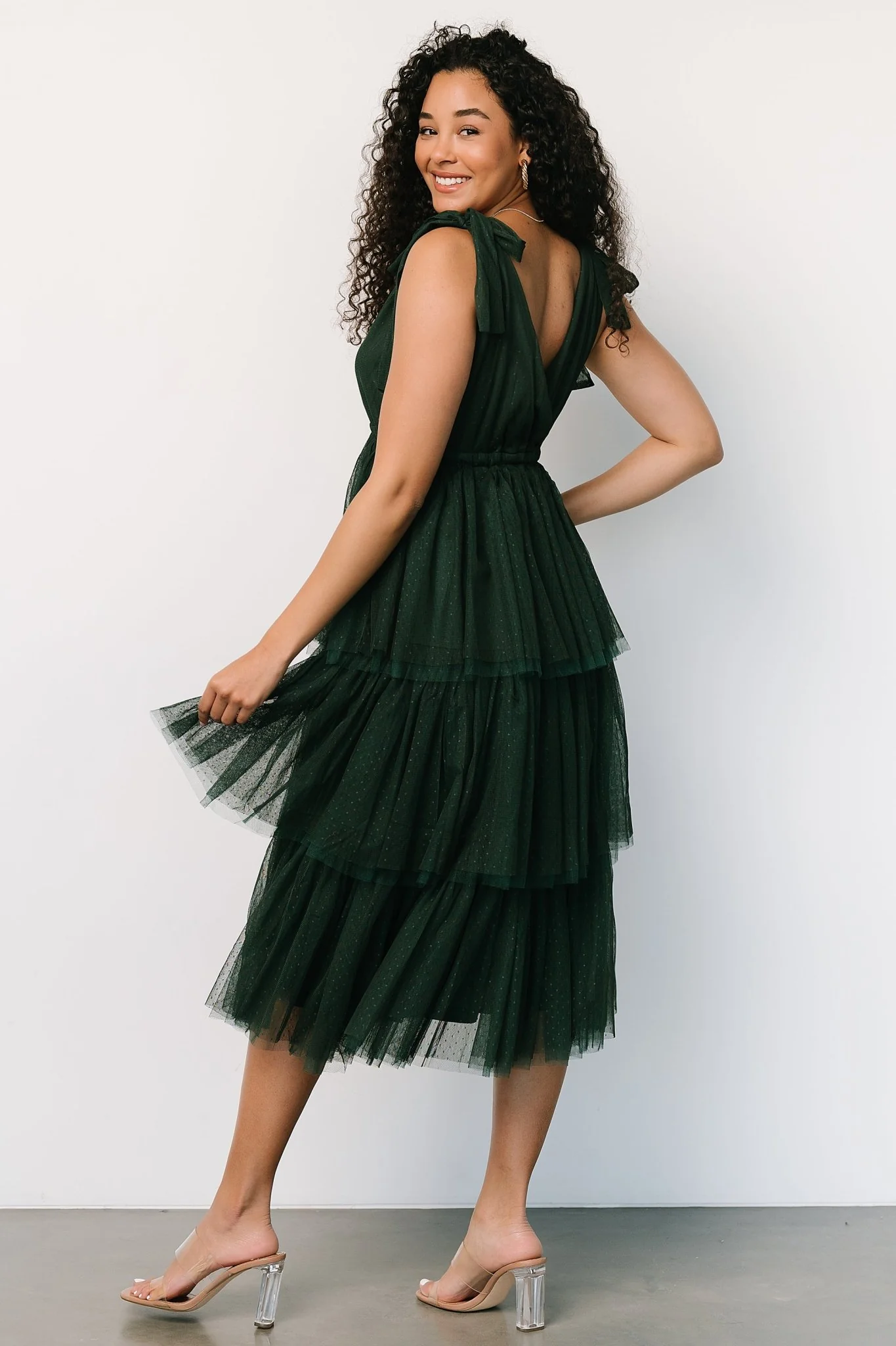 Tessa Tiered Tulle Tank Dress | Dark Green