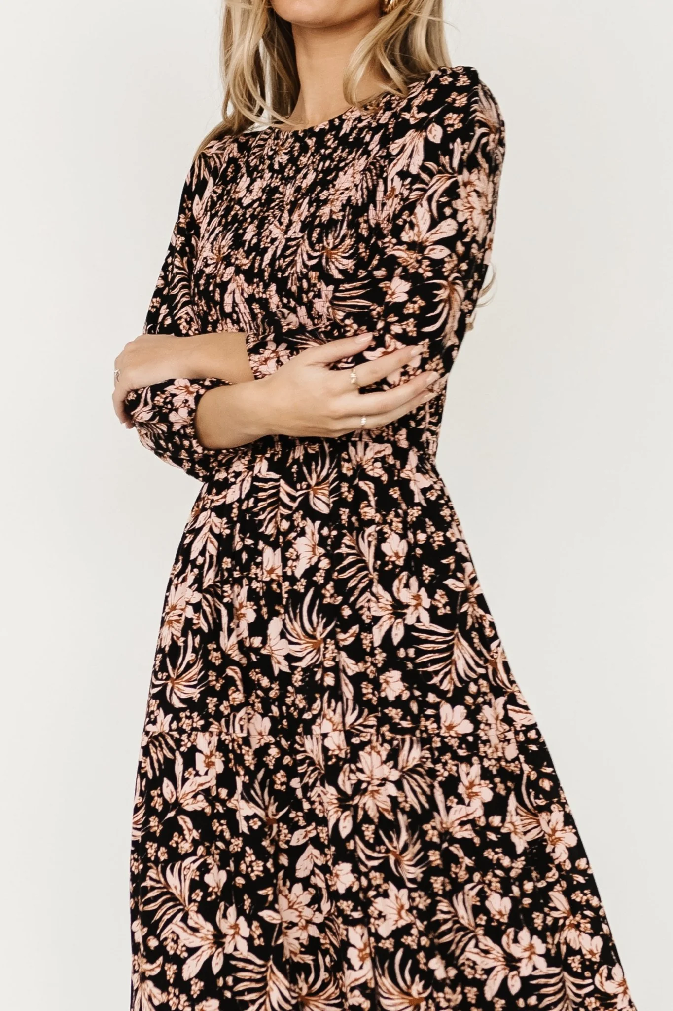 Rochelle Smocked Midi Dress | Black Multi Floral