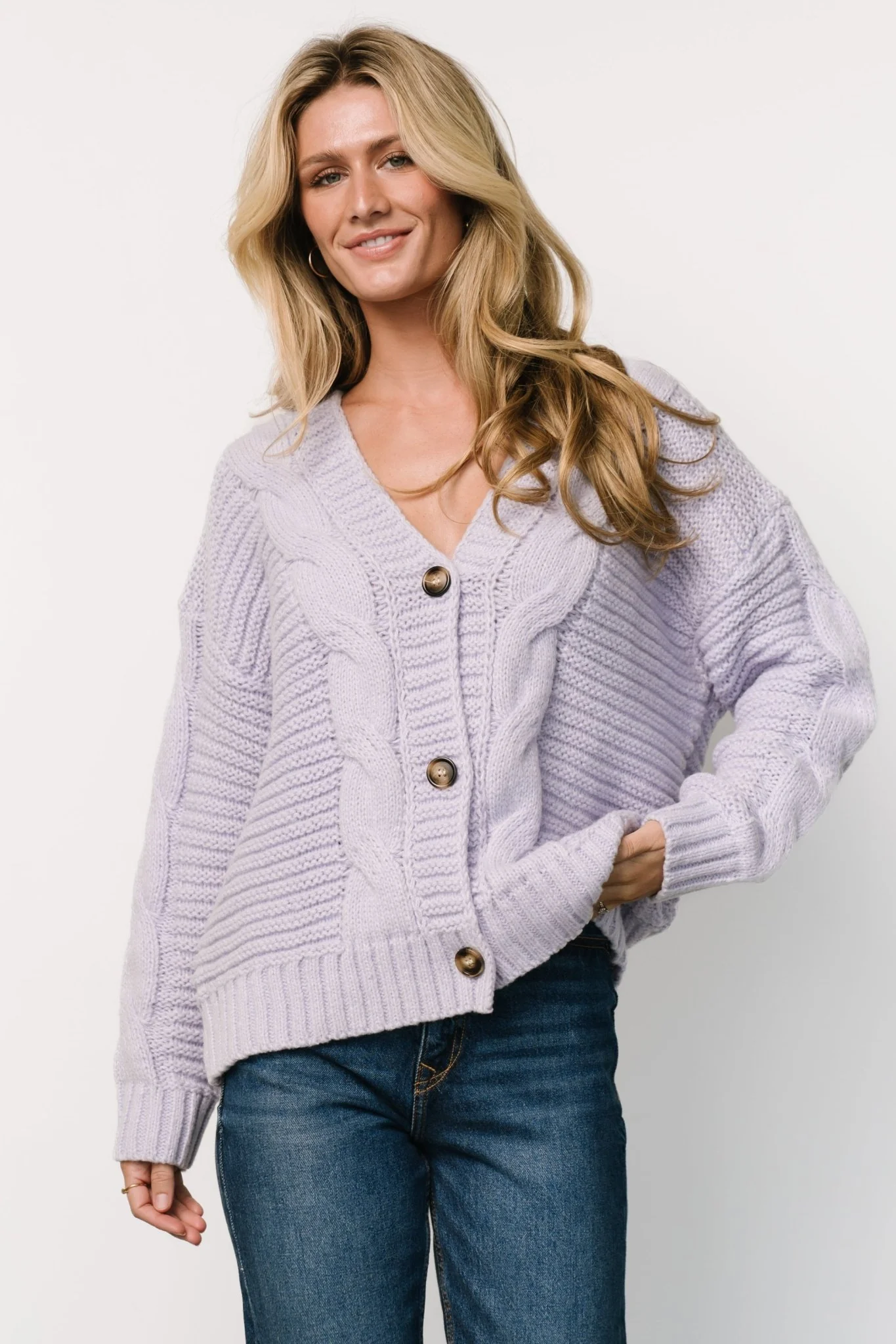 Ames Cable Knit Cardigan | Lavender