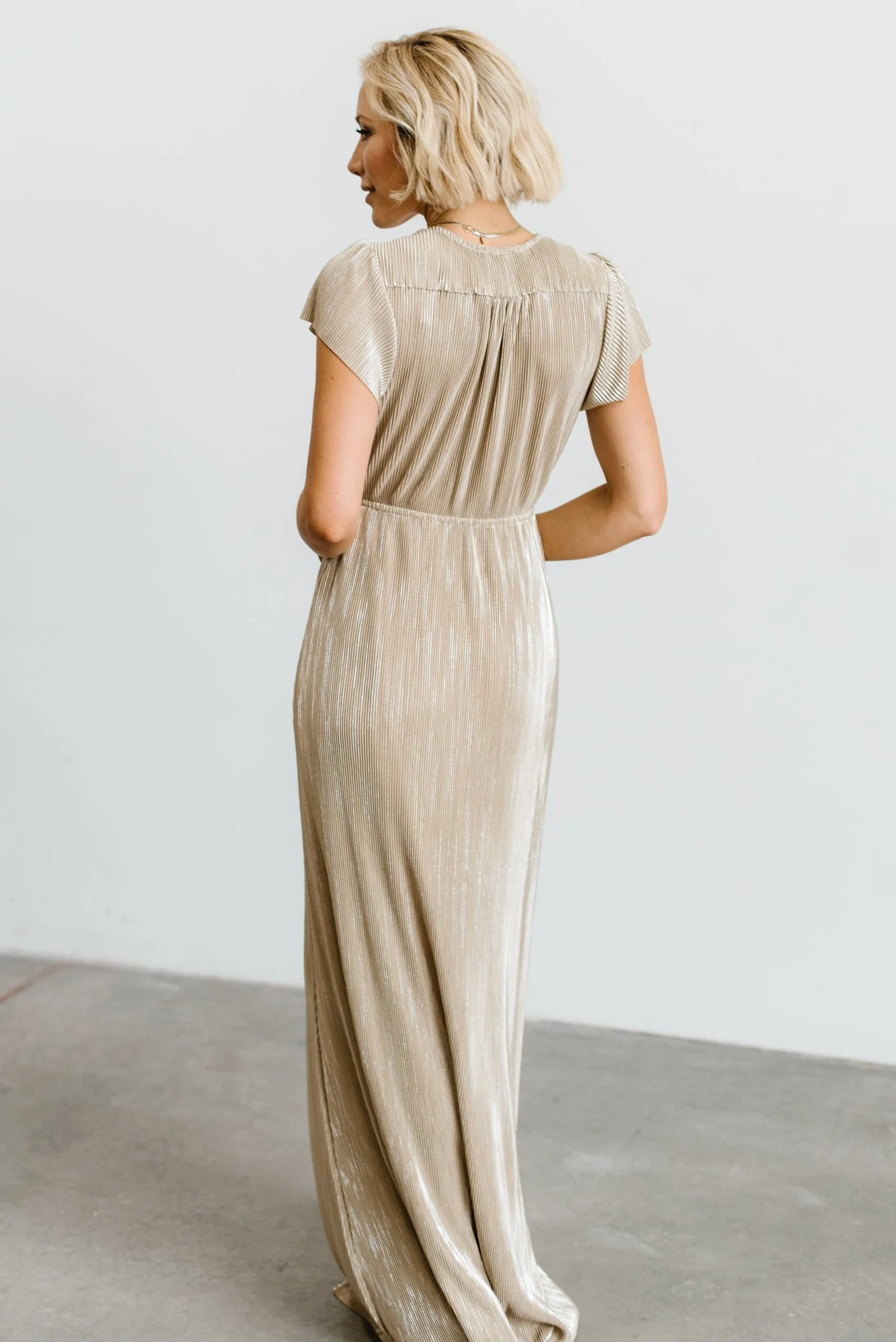 Athena Pleated Maxi Dress | Gold