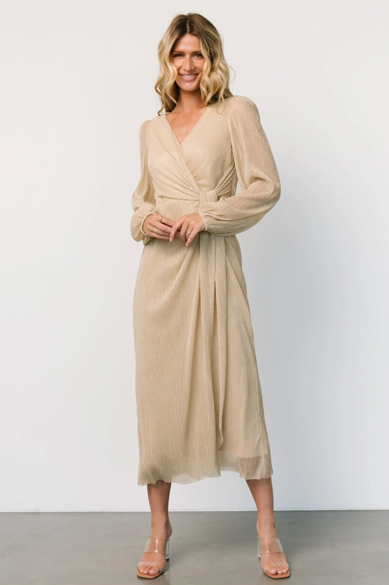 Devlyn Pleated Dress | Golden Shimmer