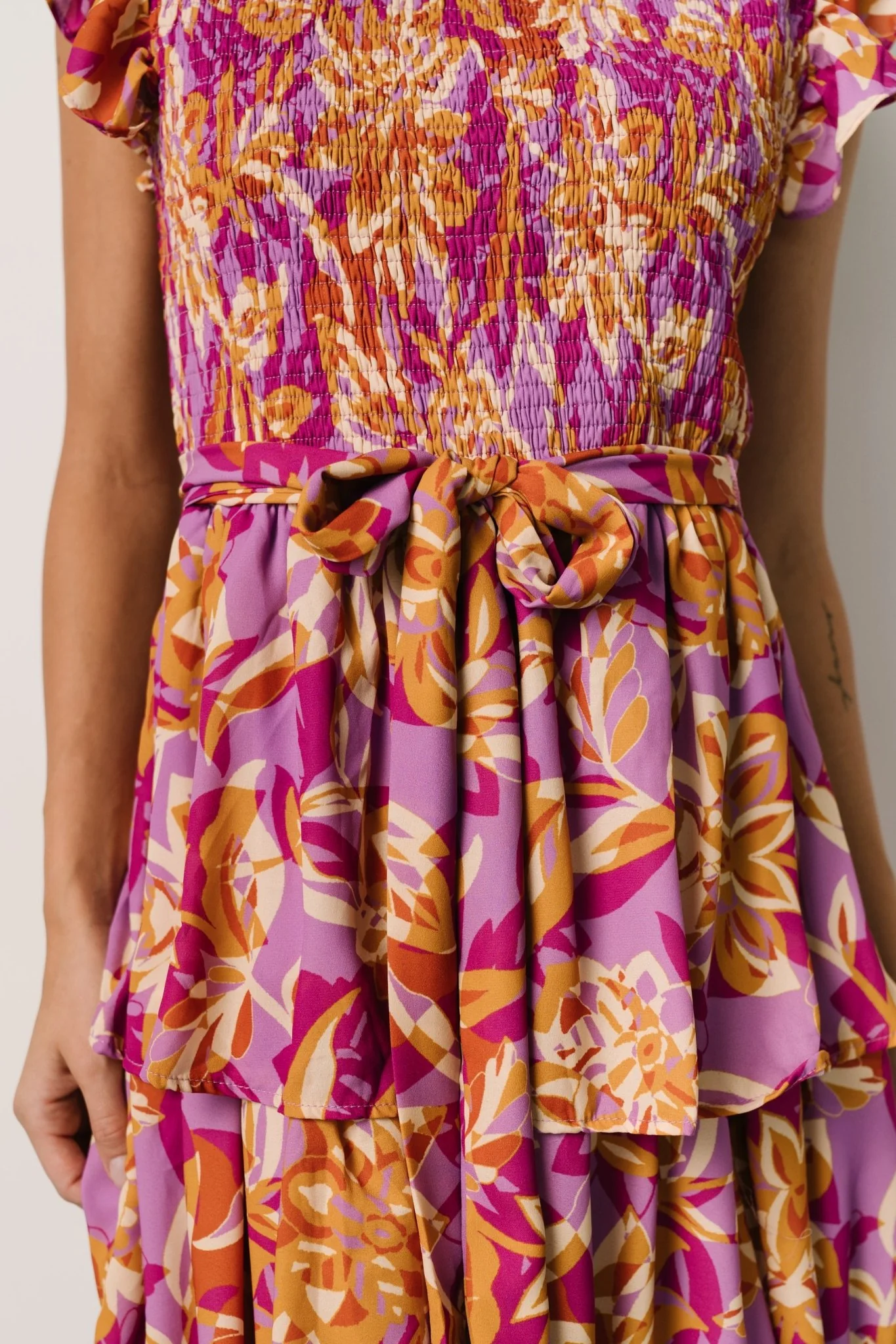 Mya Smocked Maxi Dress | Orchid + Gold Print
