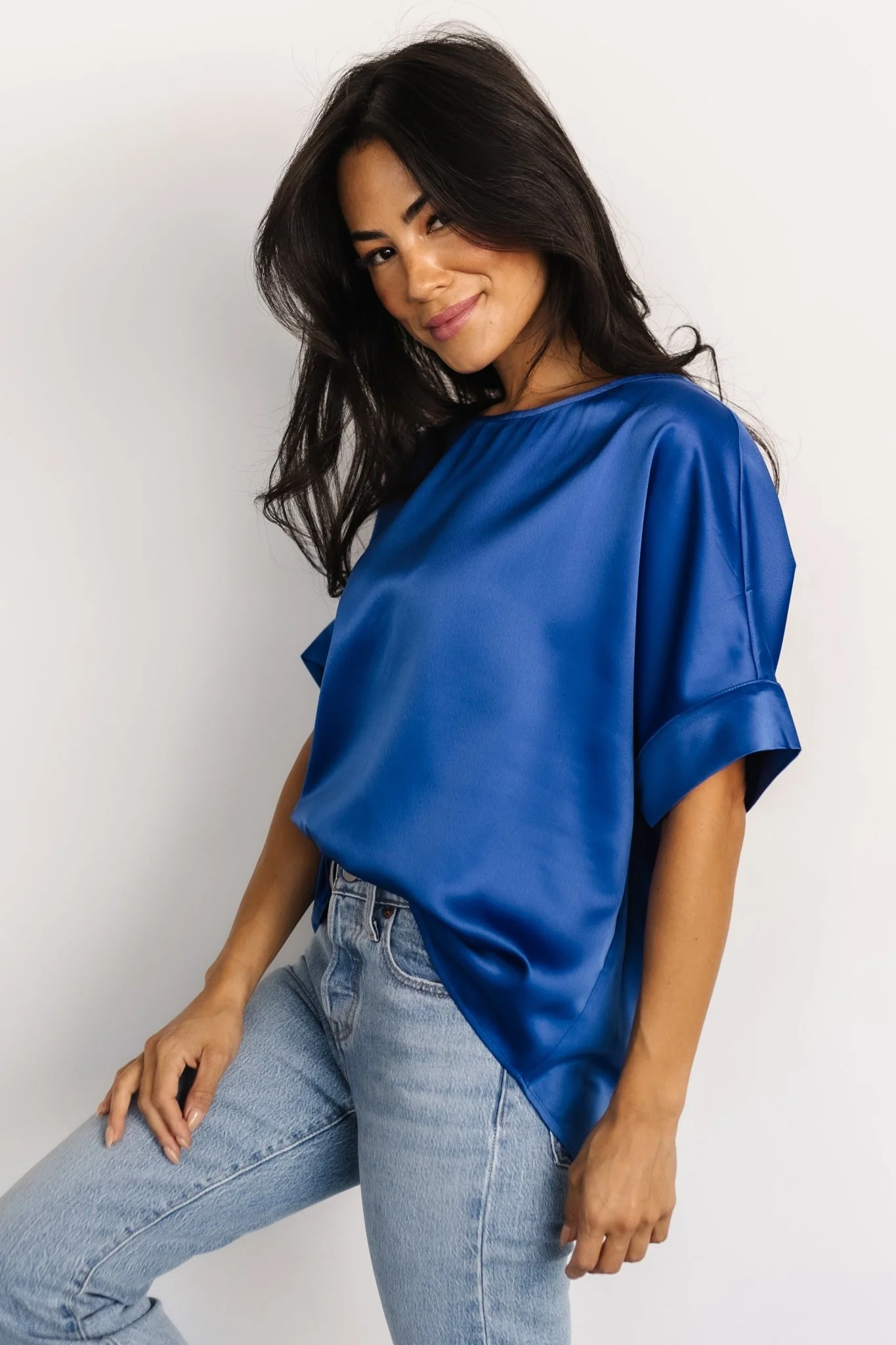 Rory Satin Top | Cobalt