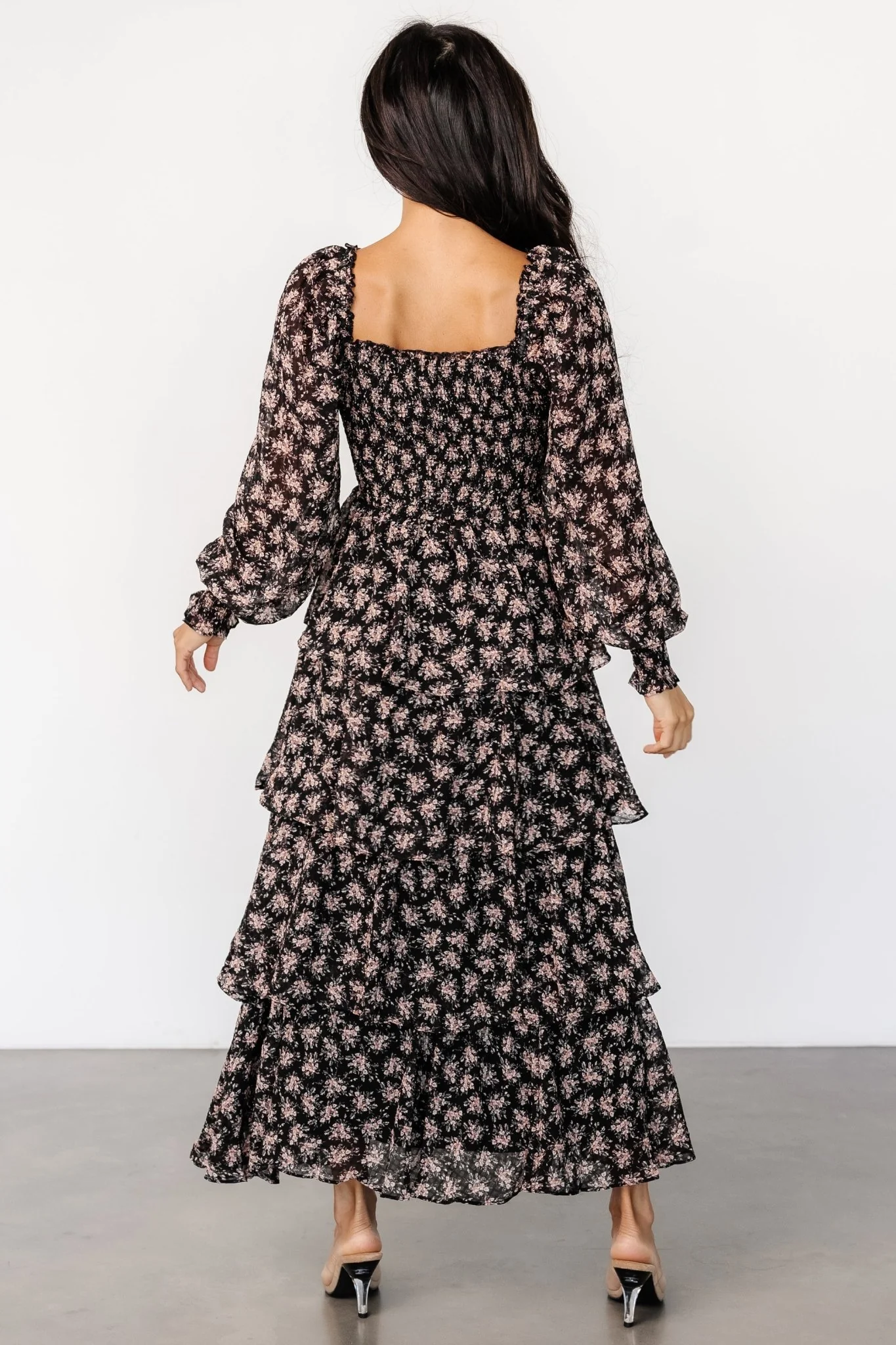 Miranda Tiered Maxi Dress | Black Floral