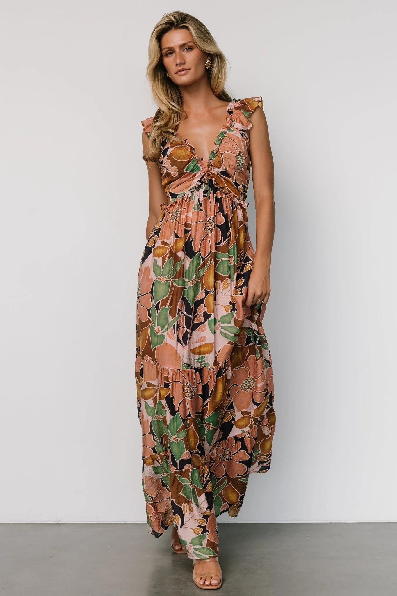 Nylah Back Tie Maxi Dress | Mocha Multi