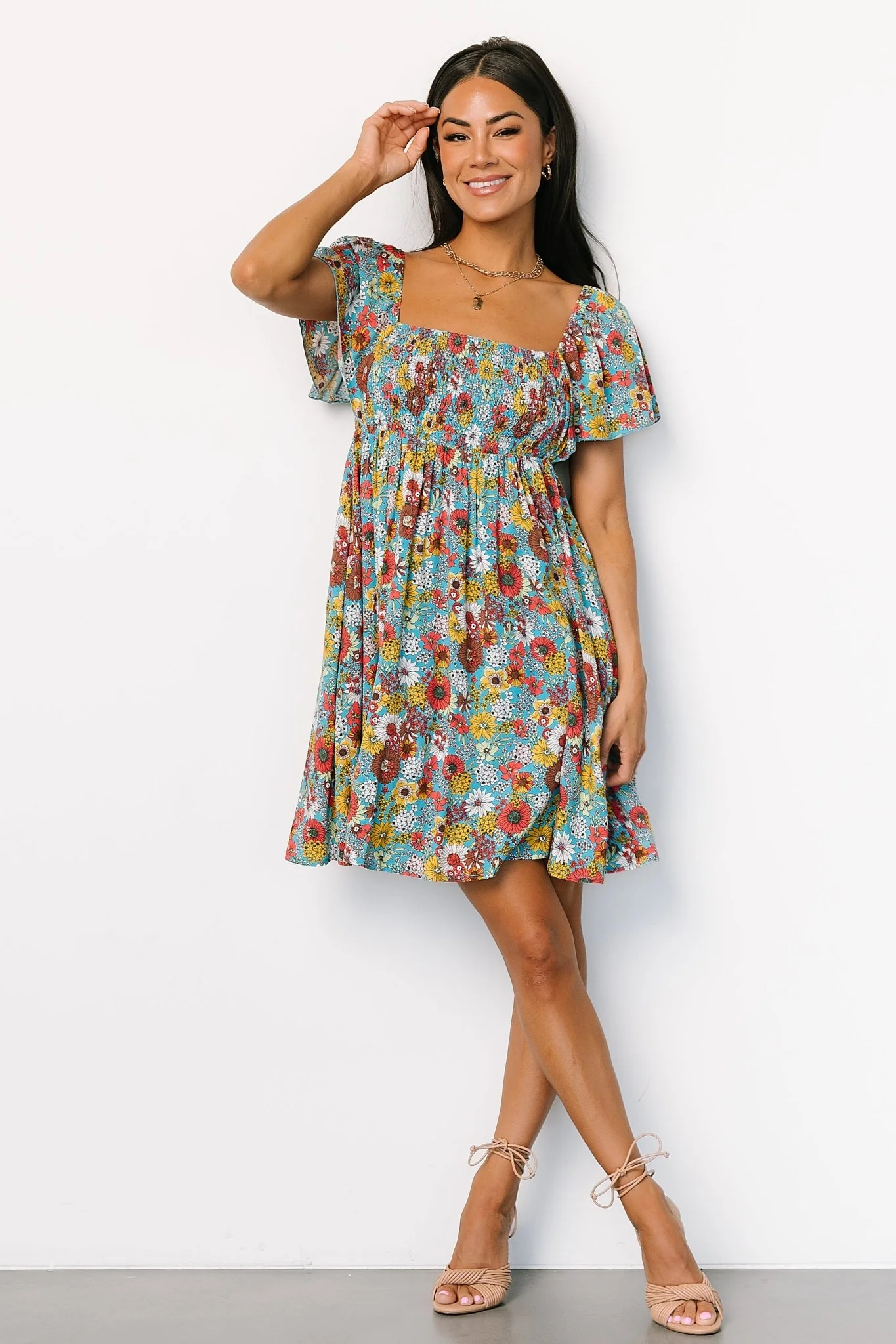 Cassiopeia Back Tie Mini Dress | Light Blue Multi