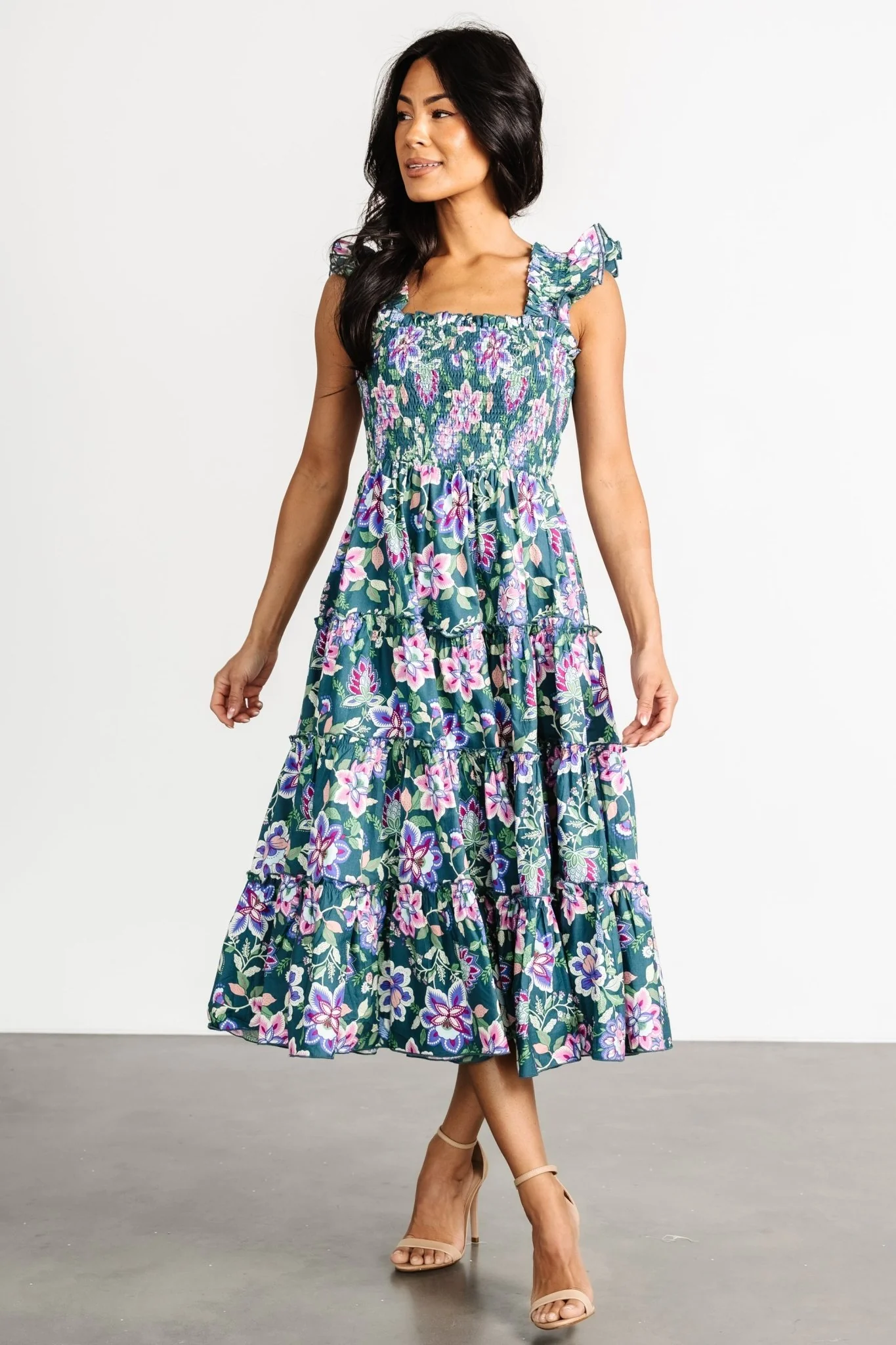 Tatum Smocked Tiered Dress | Green Multi