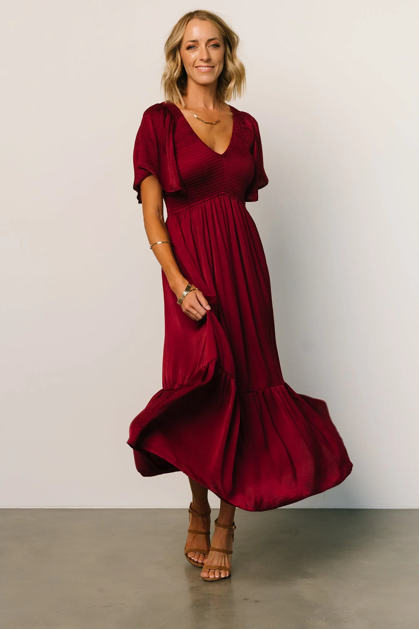 Lovell Smocked Midi Dress | Wine