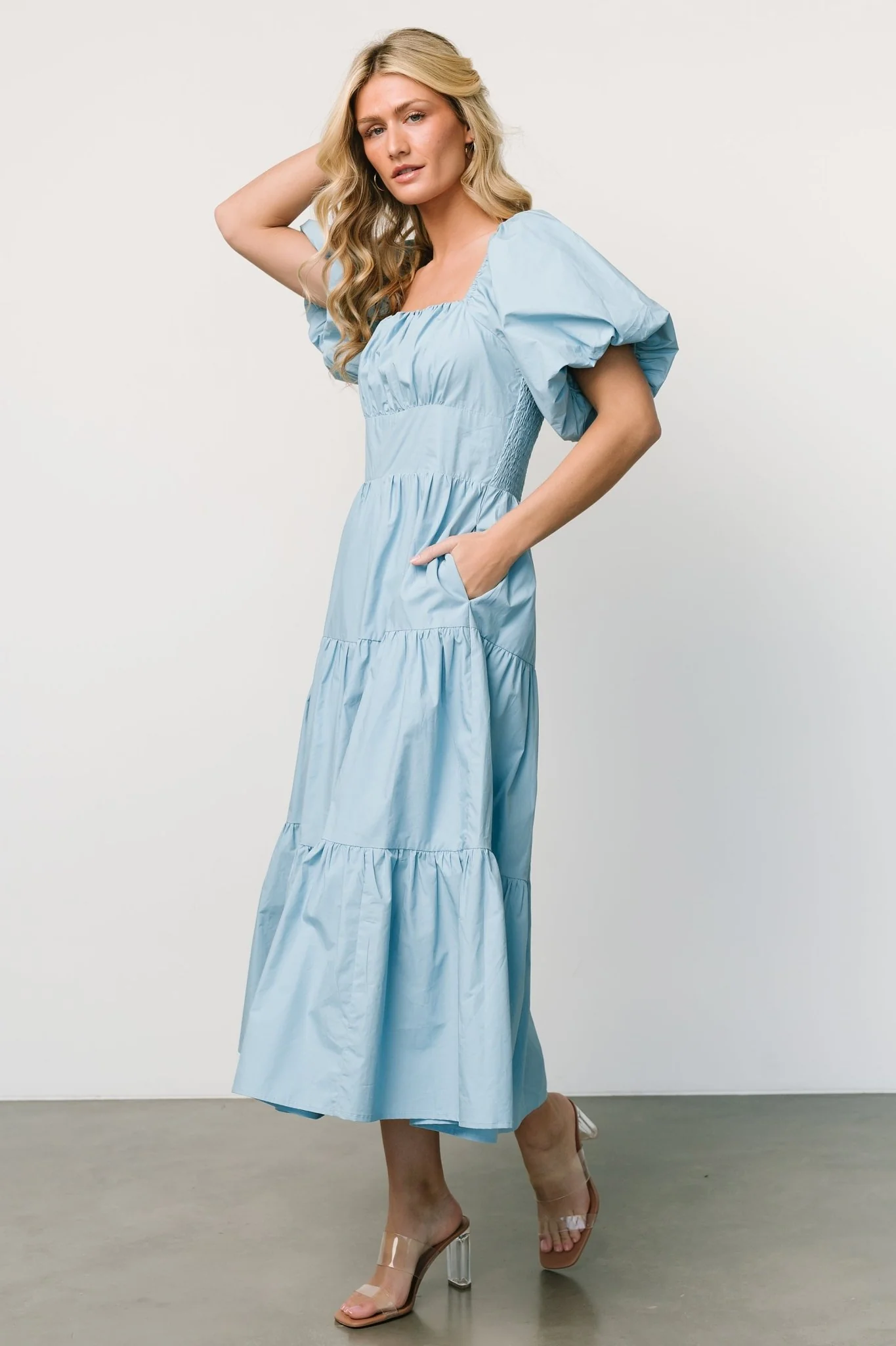 Cindy Puff Sleeve Tiered Dress | Blue