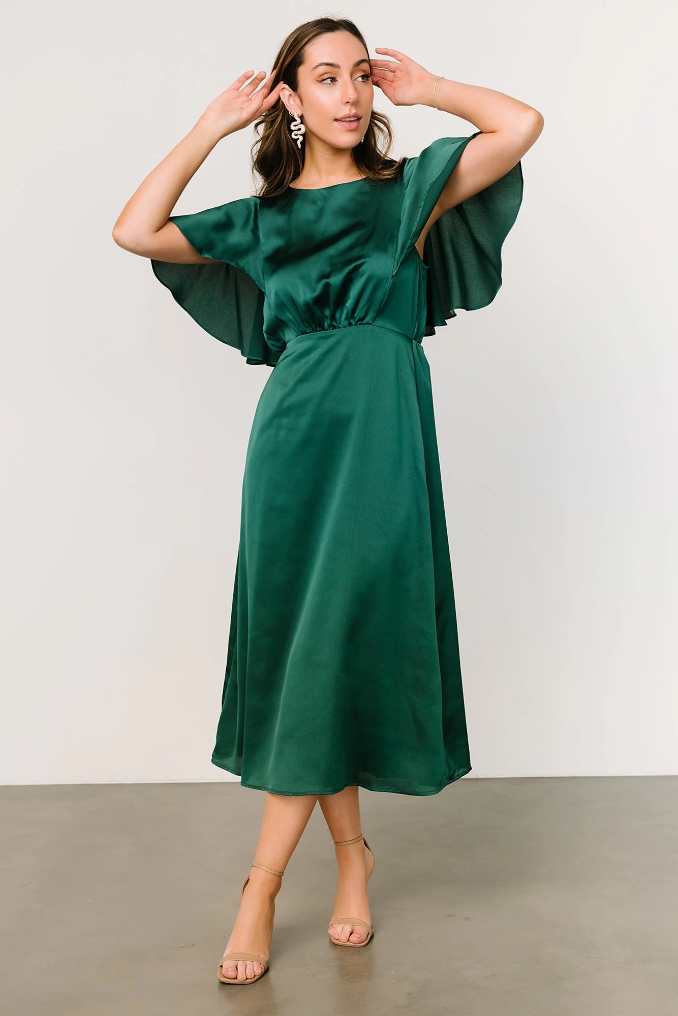 Cinta Satin Midi Dress | Emerald