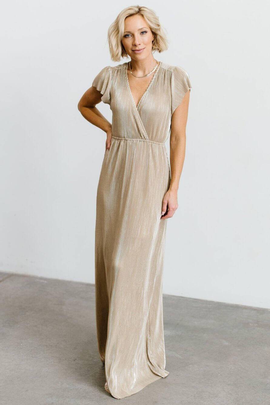 Athena Pleated Maxi Dress | Gold