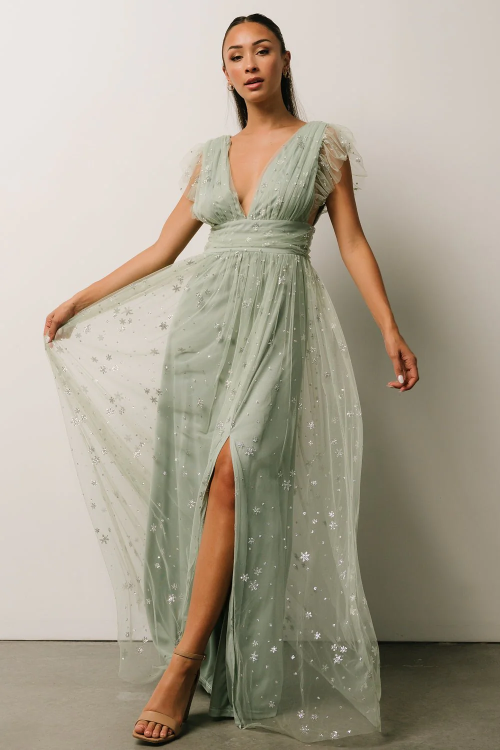 Nova Shimmer Maxi Dress | Sage + Silver