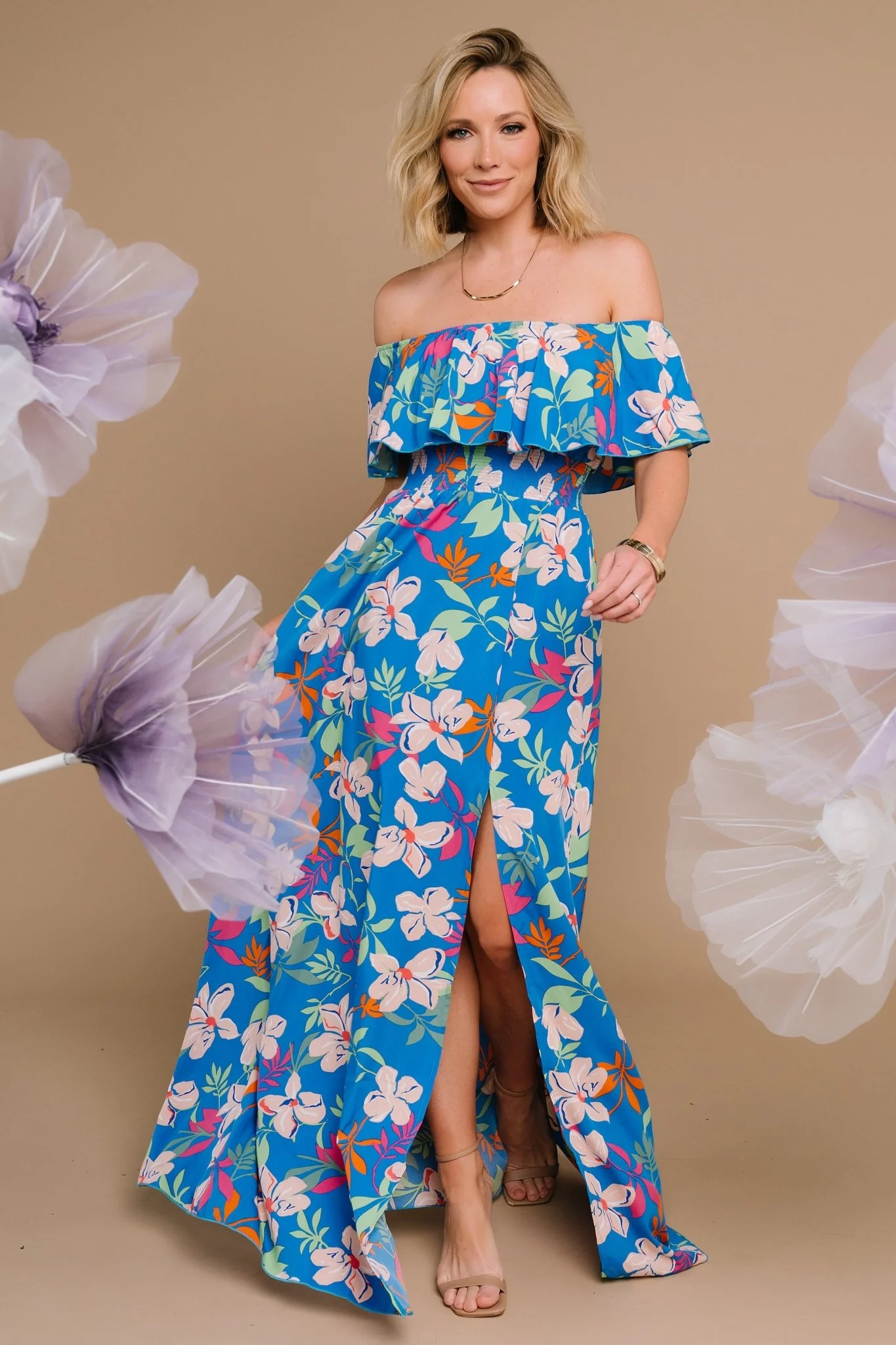 Talia Off Shoulder Maxi Dress | Blue Floral