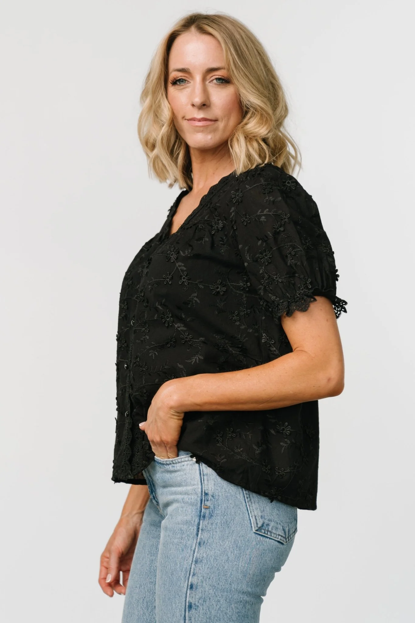 Pauline Embossed Top | Black