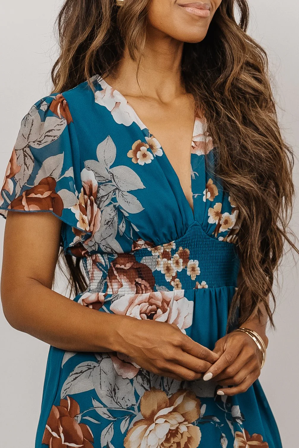 Sarah Smocked Midi Dress | Blue Floral