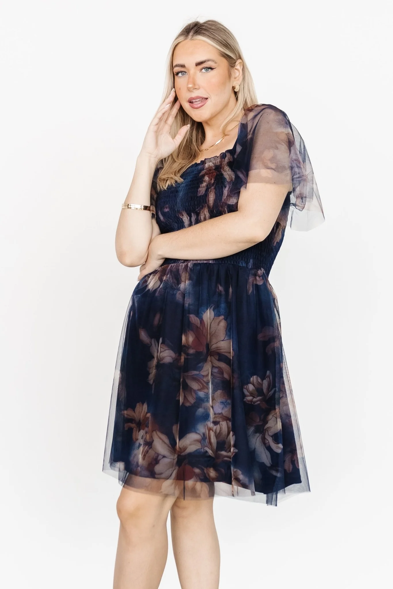 Tivoli Tulle Short Dress | Dark Blue Floral