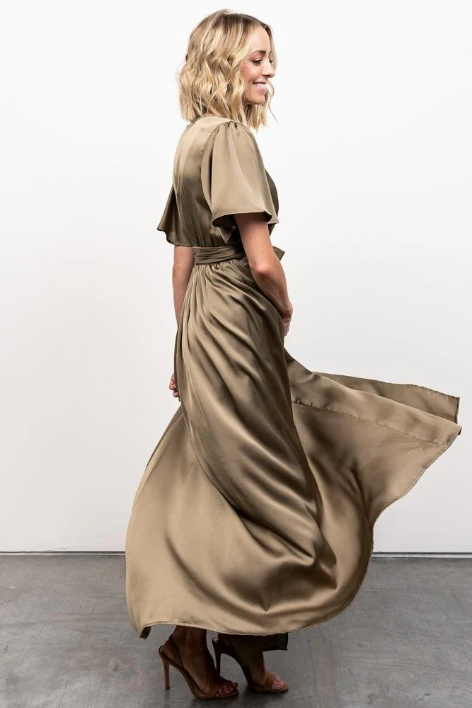 Sicily Satin Maxi Dress | Olive