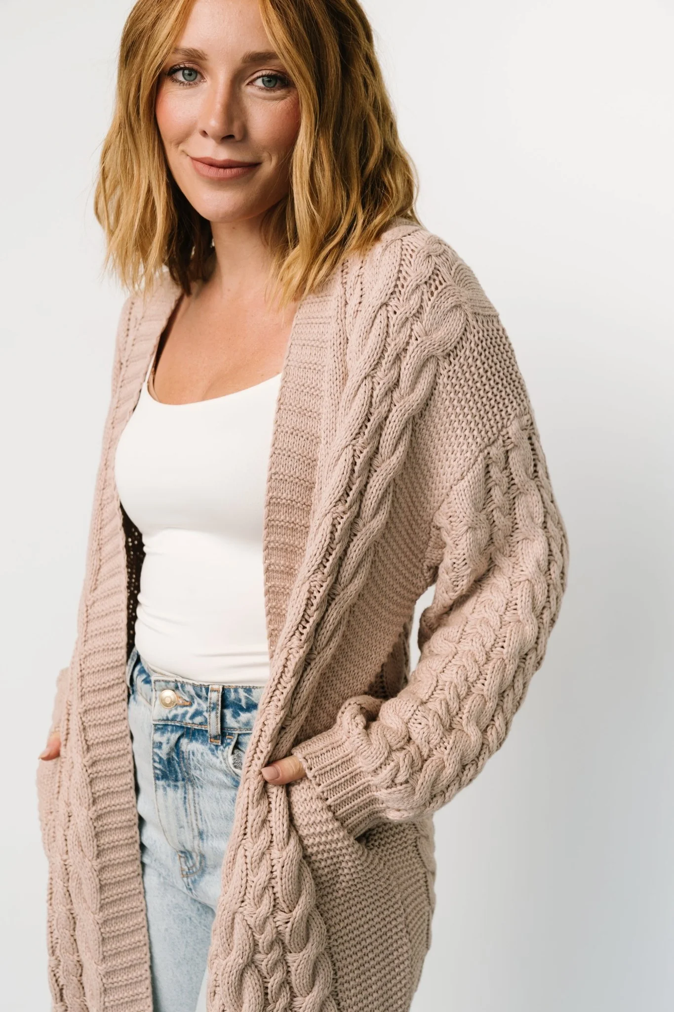 Kristen Cable Knit Cardigan | Taupe