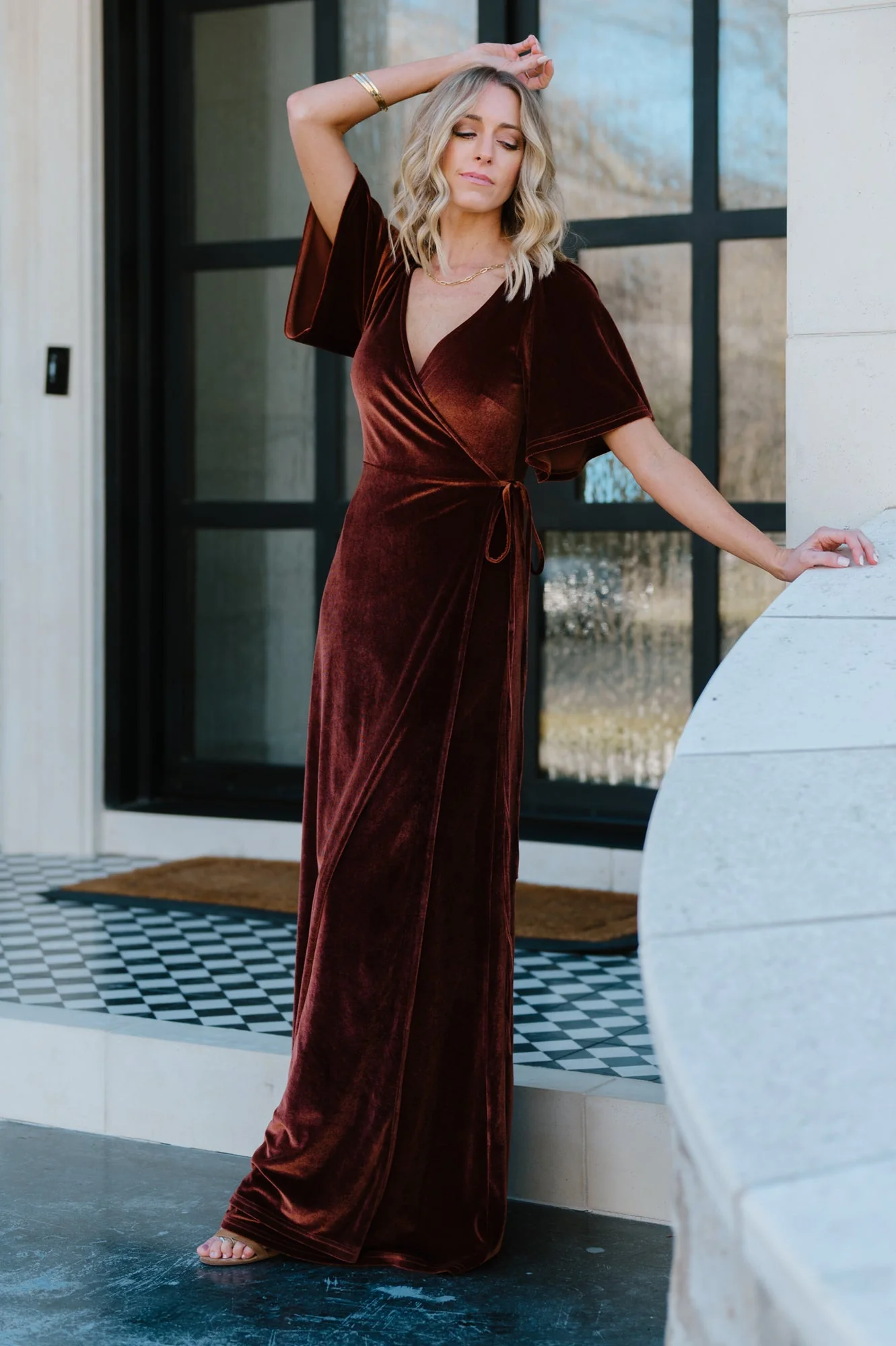 Meghan Velvet Wrap Maxi Dress | Bronze