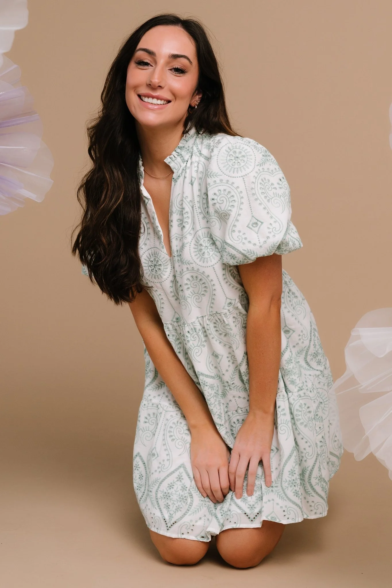 Josie Eyelet Babydoll Dress | White + Sage