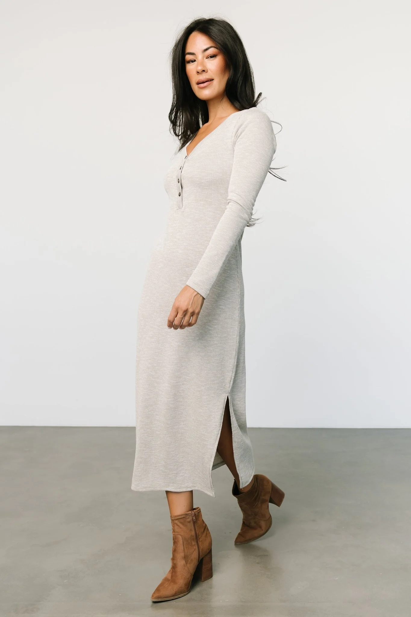 Denver Ribbed Midi Dress | Light Gray