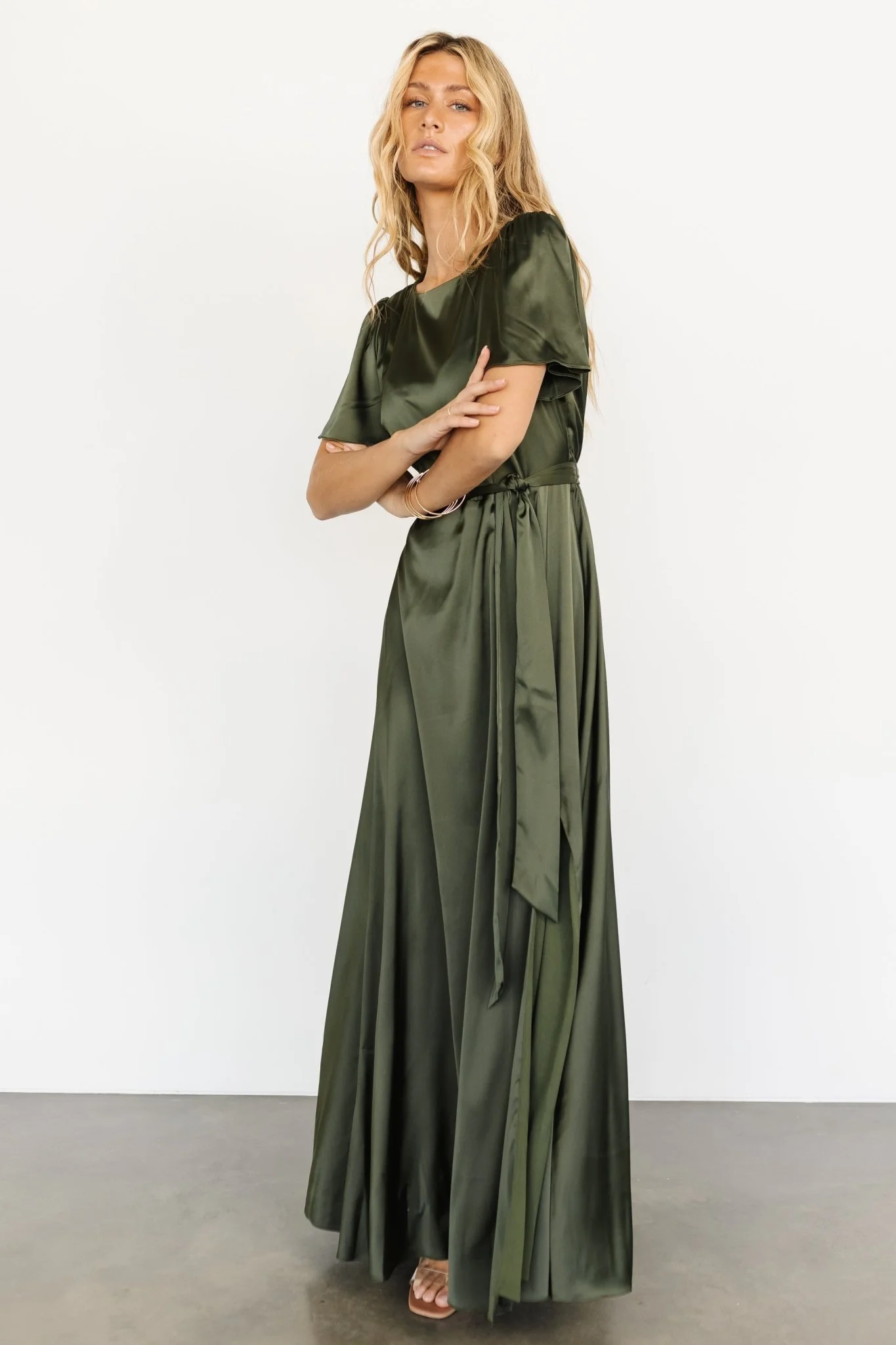 Agnes Satin Maxi Dress | Juniper Green