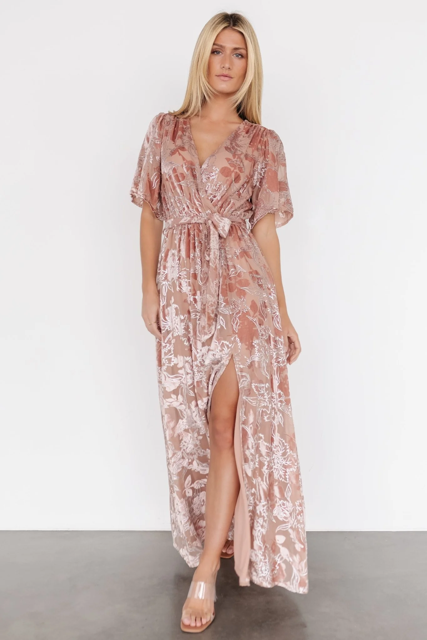 Uma Velvet Maxi Dress | Blush + Silver