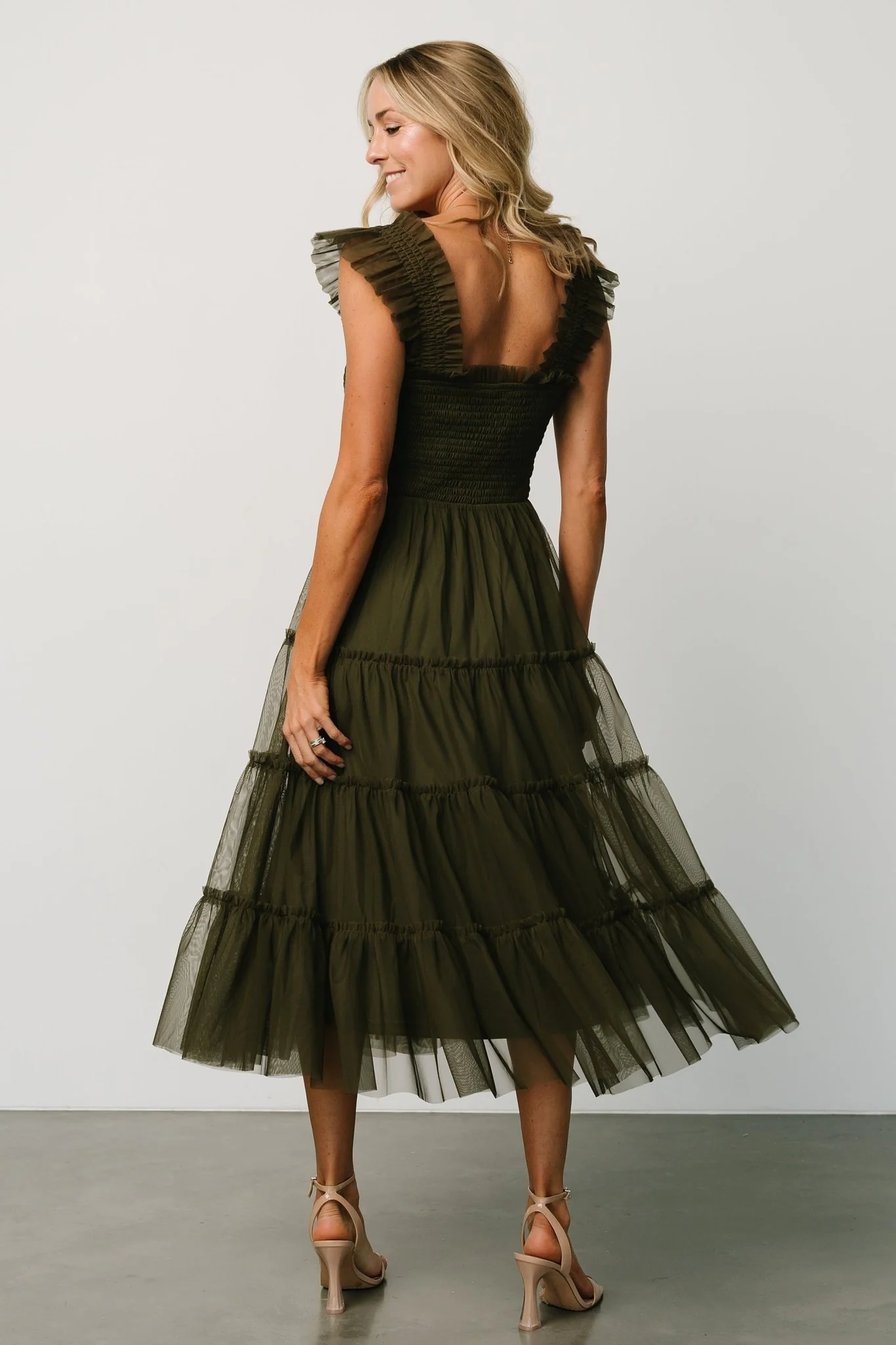 Emma Smocked Tulle Dress | Dark Olive