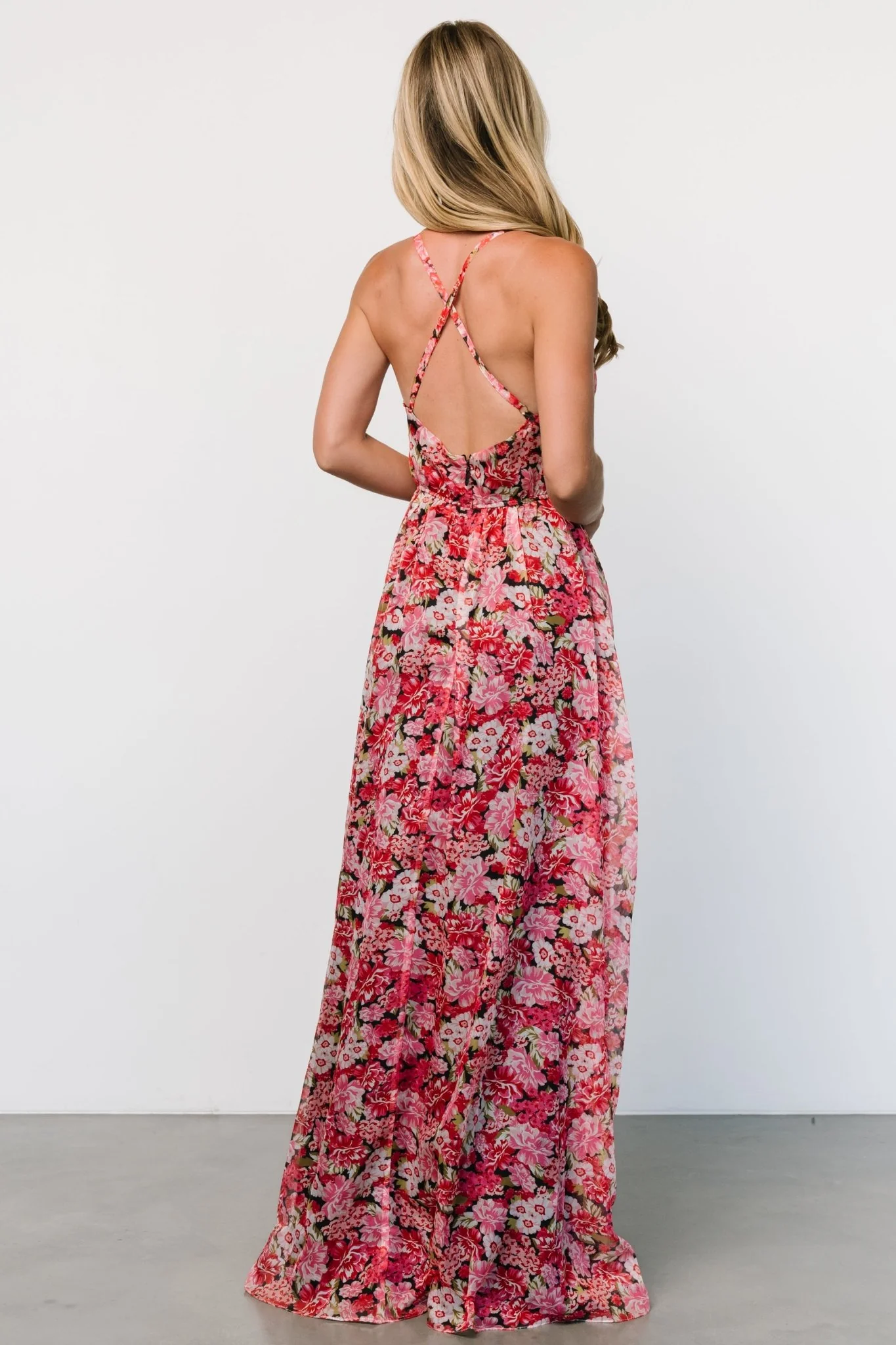 Tora Cross Back Maxi Dress | Black + Red Floral