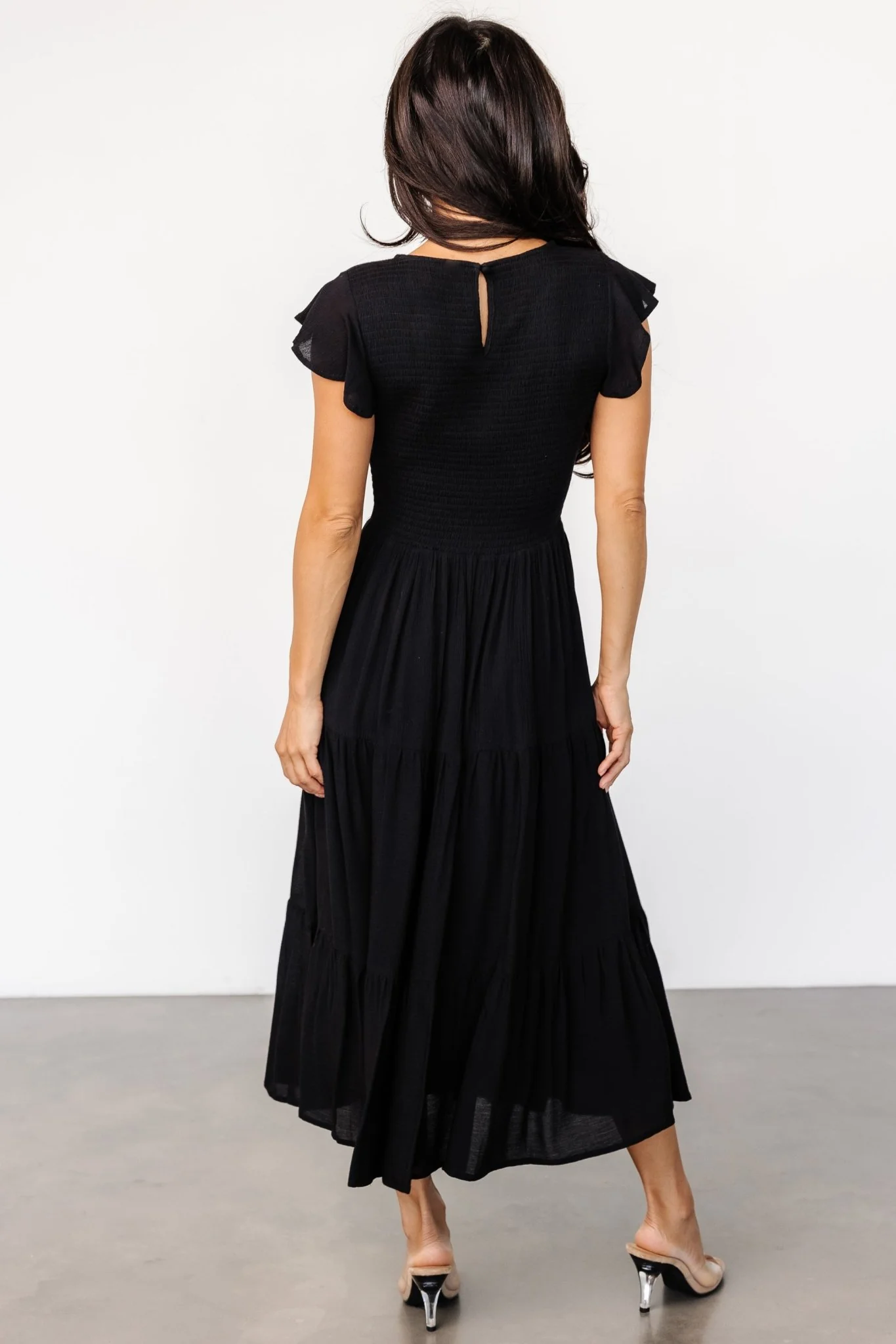 Loretta Smocked Midi Dress | Black